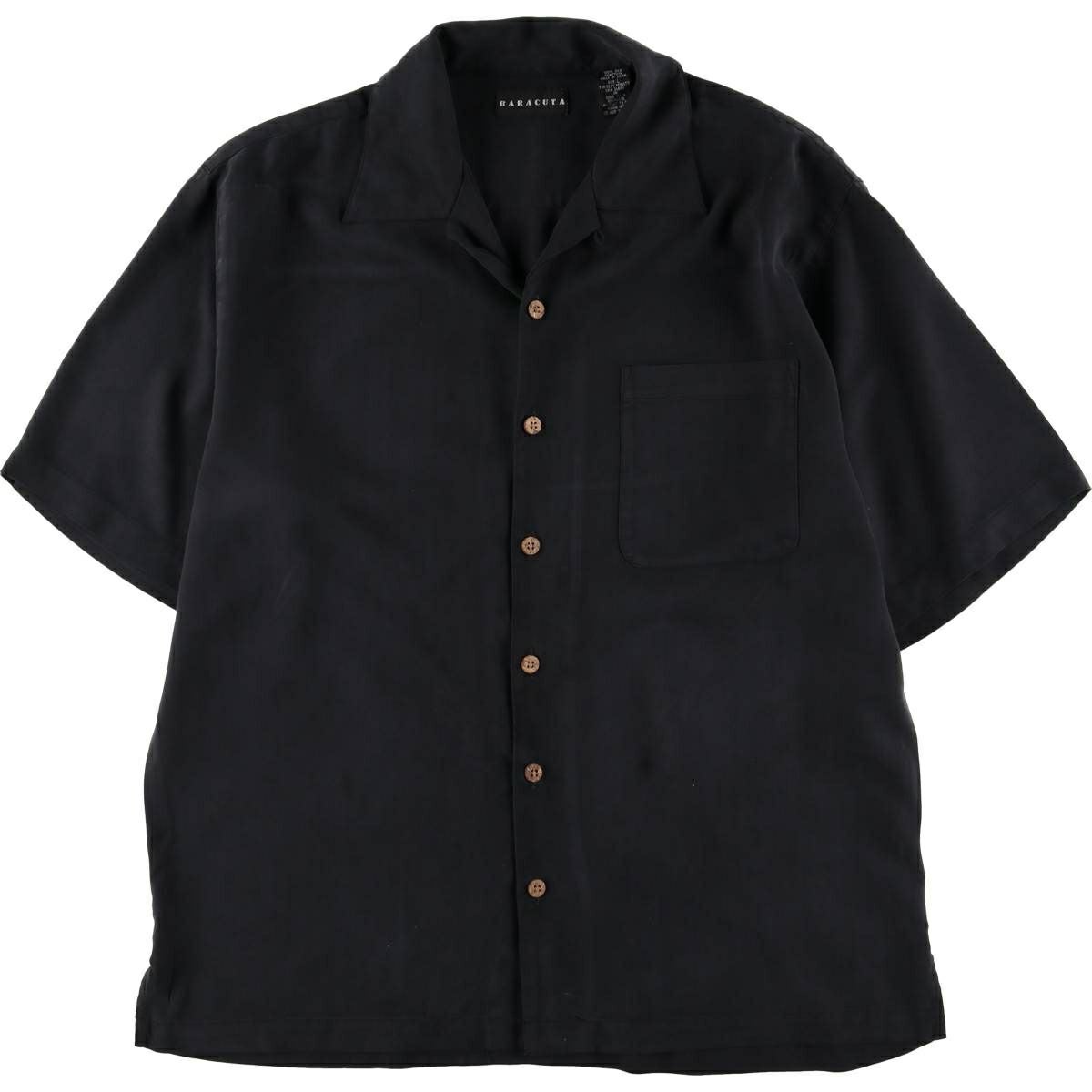 古着 BARACUTA ヘリンボーン 半袖 オープンカラー シルクシャツ メンズ