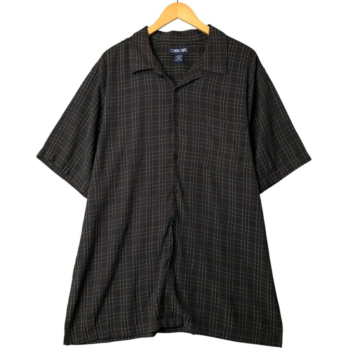 古着 hagger チェック柄 半袖 レーヨン×リネンシャツ ボックスシャツ