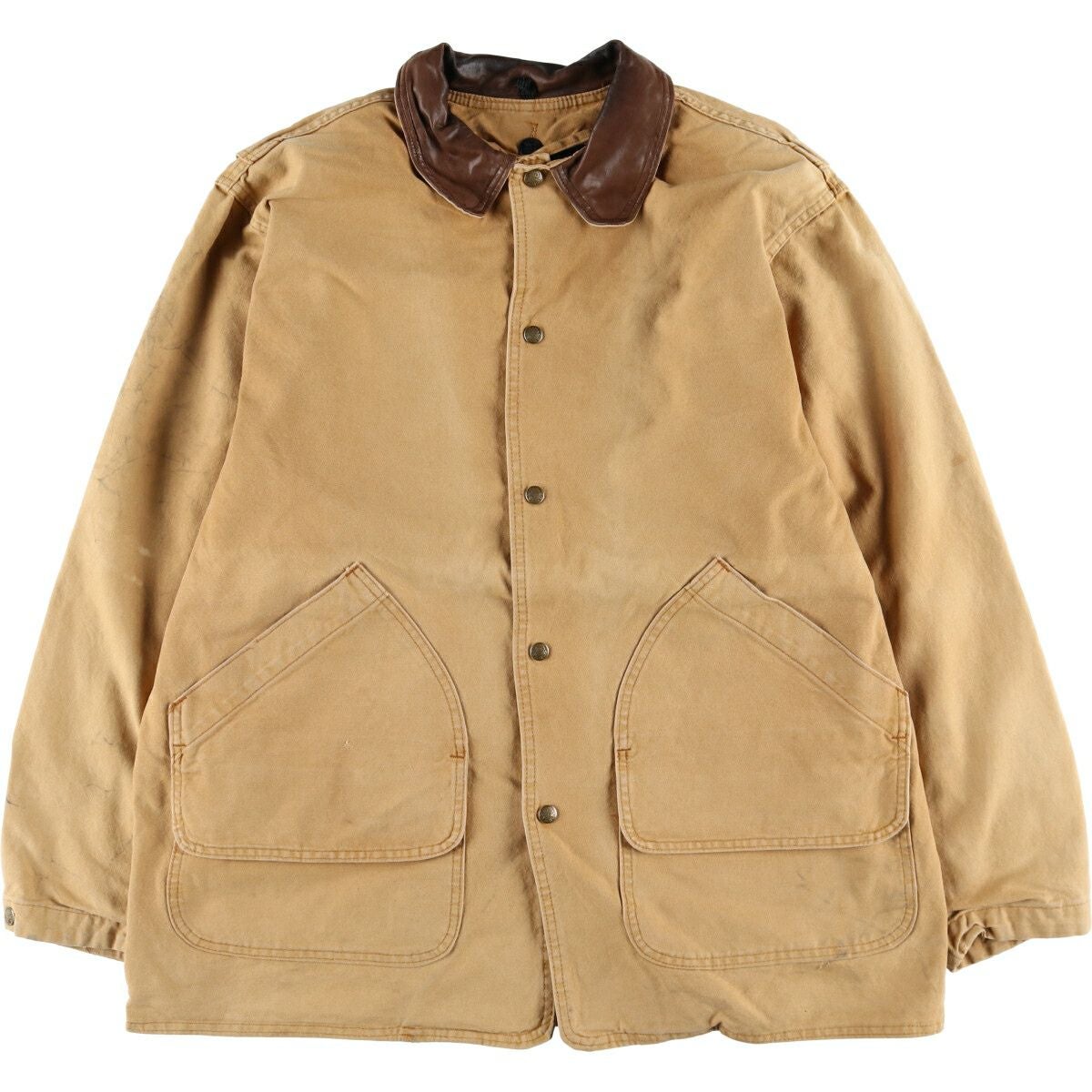 【90s-00s】WOOLRICH ライナー付き 襟コーデュロイ ジャケット 古着 90s USA製 WoolRich 本革 レザー 襟 ブラウン ダック