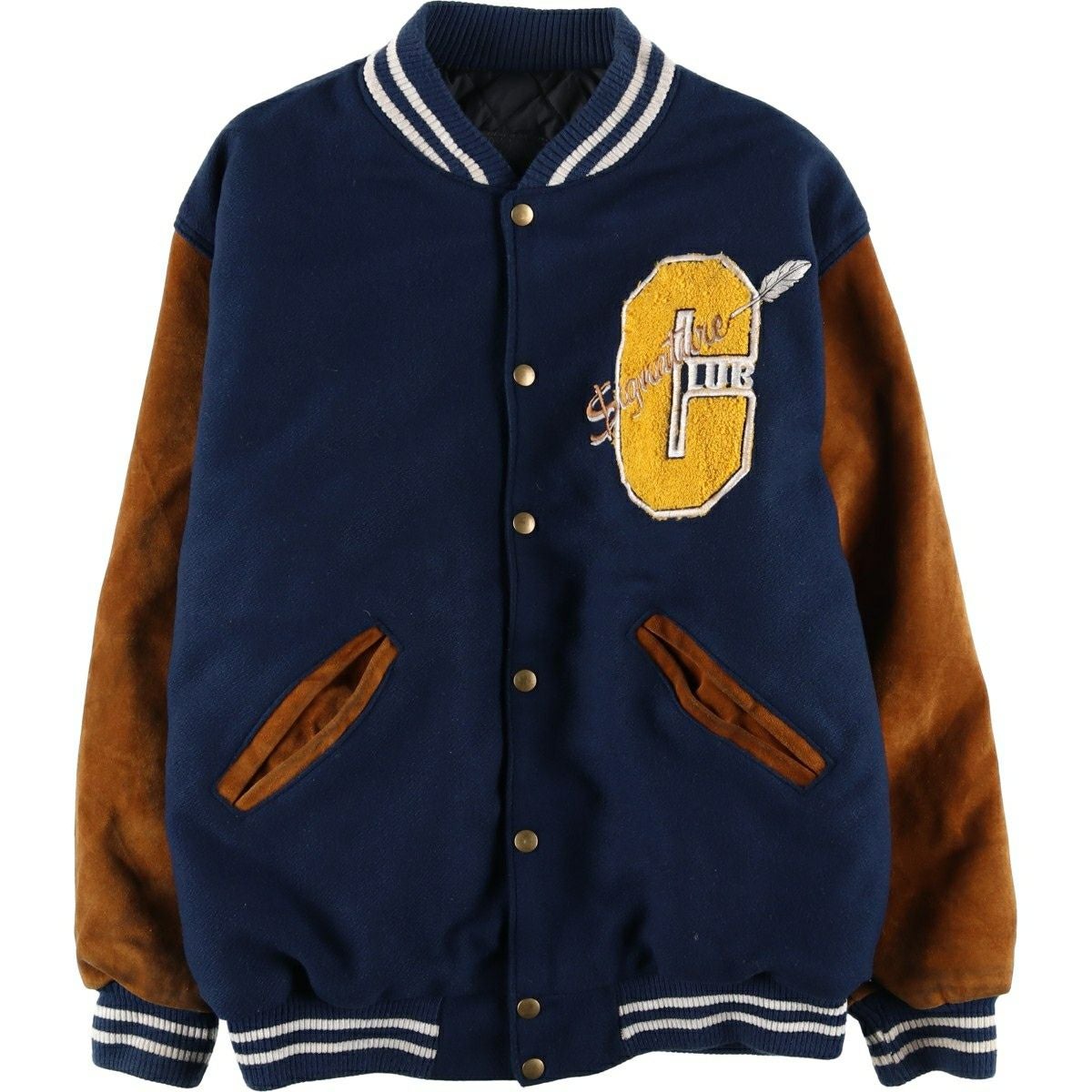 古着 90年代 STEER BRAND 中綿入り 袖革ウールボタンスタジャン バー