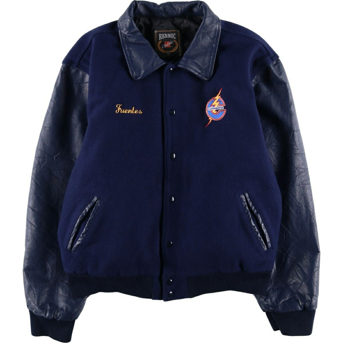 古着 80年代 デロング DeLONG 袖革ウールボタンスタジャン バーシティ