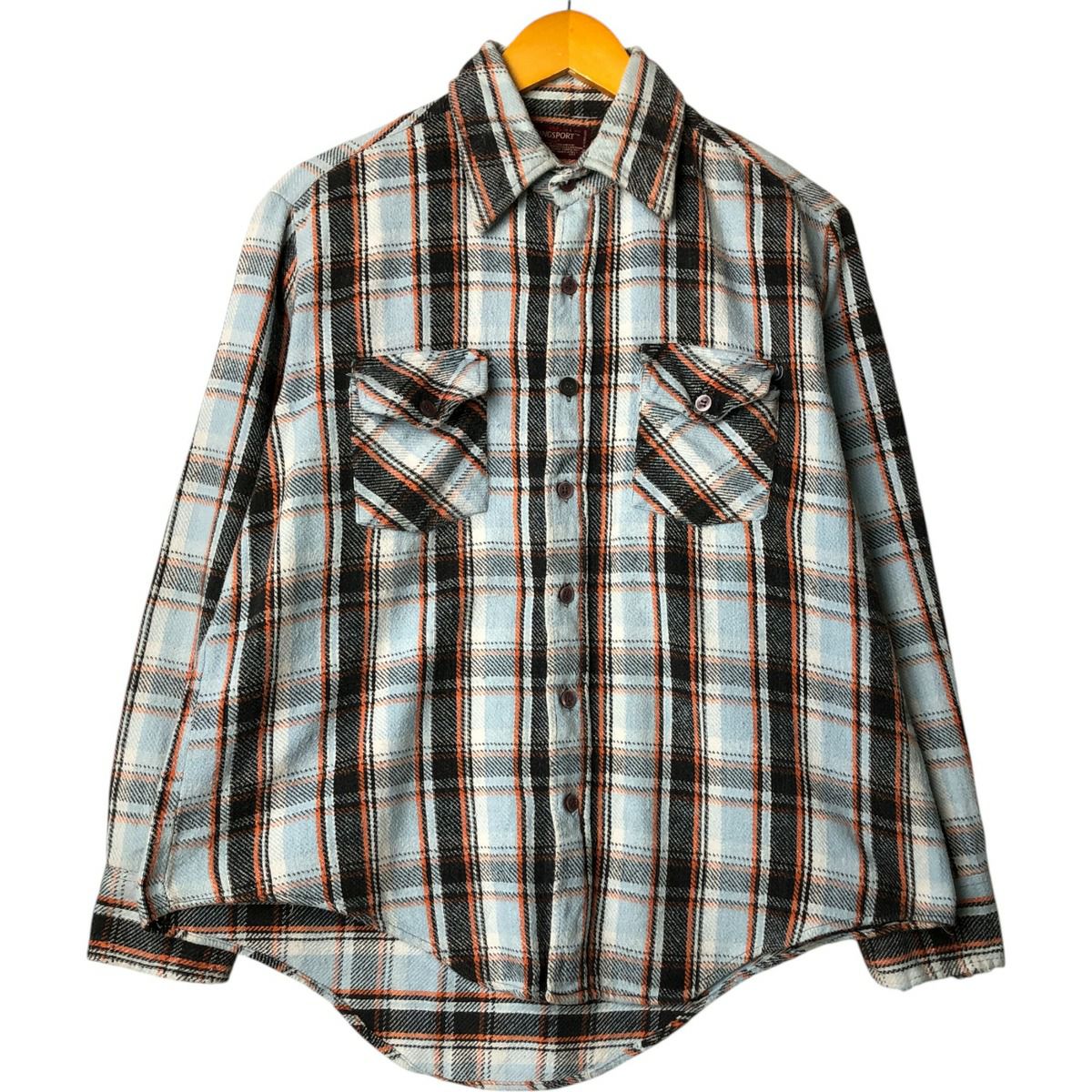 古着 70年代 Prest-Rite 長袖 プリントネルチェックシャツ メンズL相当