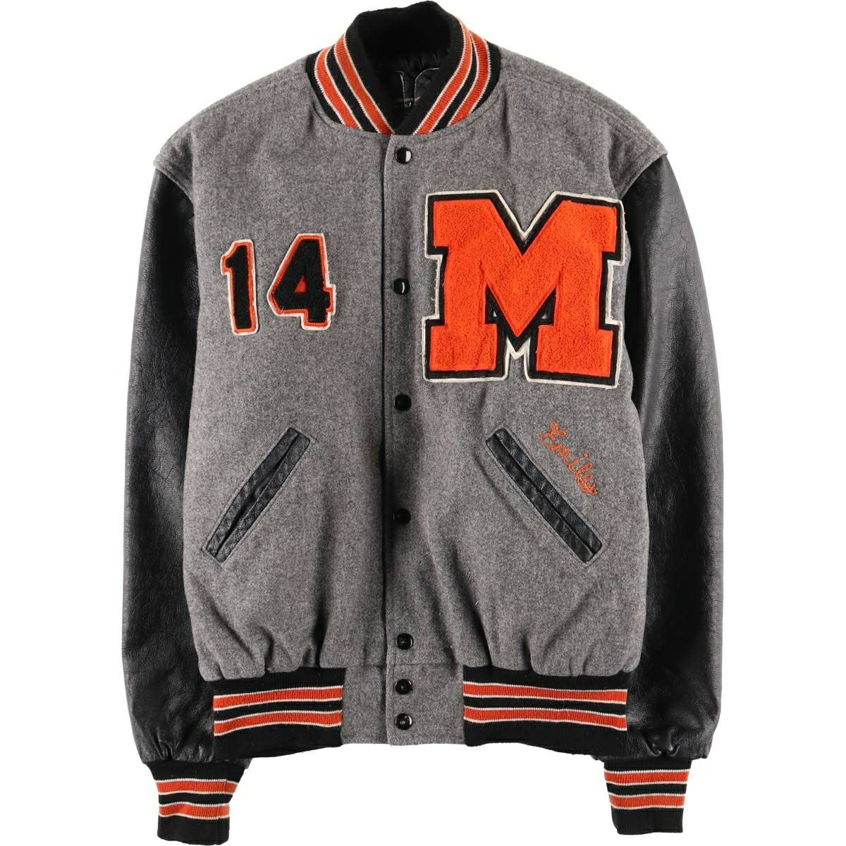 古着 90年代 LAMASZ SPORT 袖革ウールボタンスタジャン バーシティ