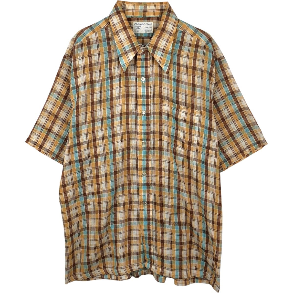 古着 Continental Casuals チェック柄 半袖 ポリコットンシャツ USA製 メンズXL相当 ヴィンテージ/eaa665274 古着 Continental Casuals チェック柄 半袖 ポリコットンシャツ USA製