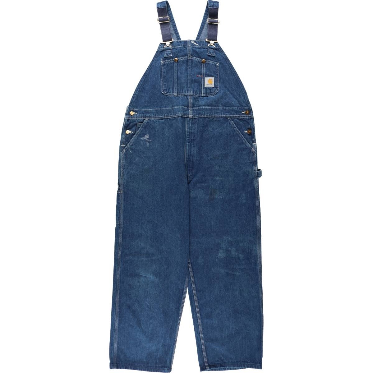 古着 カーハート Carhartt ロゴパッチ デニムオーバーオール USA製
