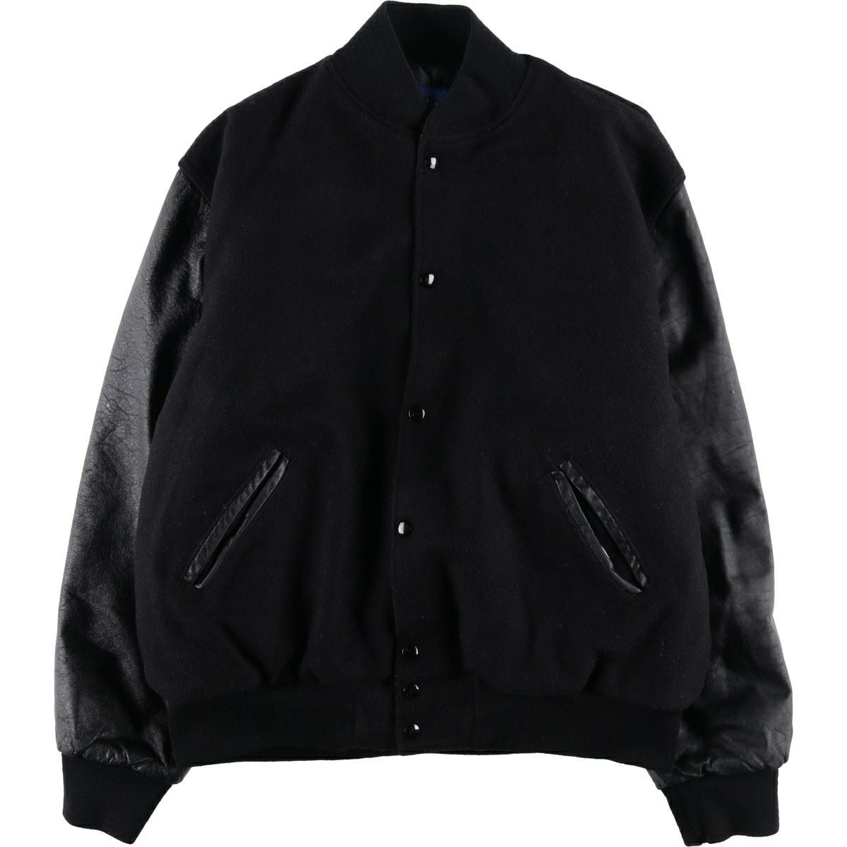 古着 80年代 デロング DeLONG 袖革ウールボタンスタジャン バーシティ