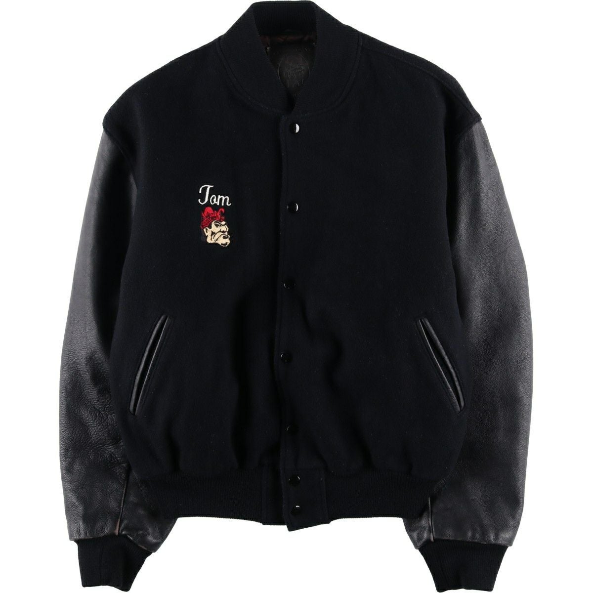 古着 80年代 デロング DeLONG 袖革ウールボタンスタジャン バーシティ