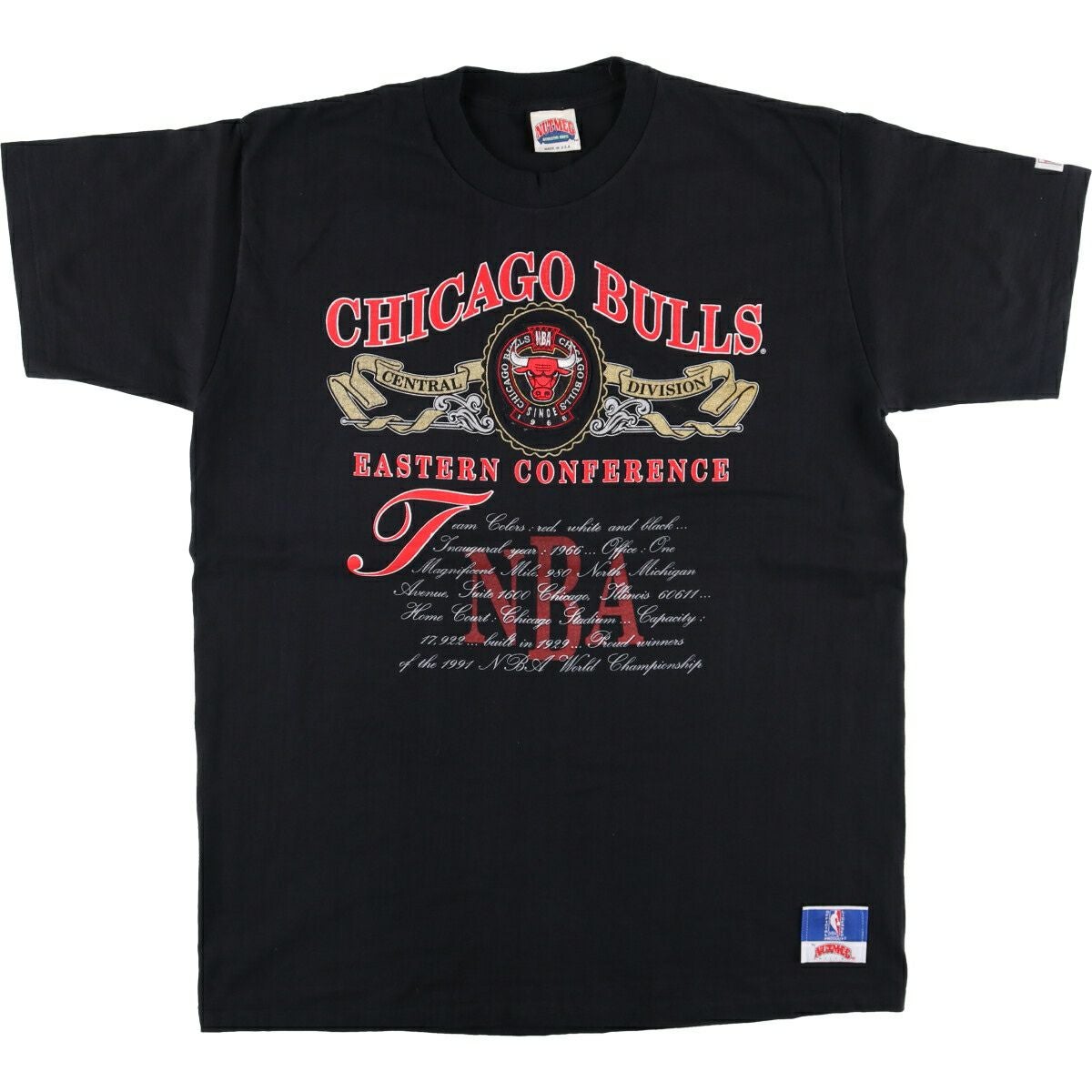 古着 90年代 アンビル Anvil NBA CHICAGO BULLS シカゴ ブルズ スポーツプリントTシャツ USA製 レディースL相当 ヴィンテージ /eaa575916 古着 90's USA製 anvil 黒バータグ初期 JORDAN CHICAGO BULLS 1991 NBA