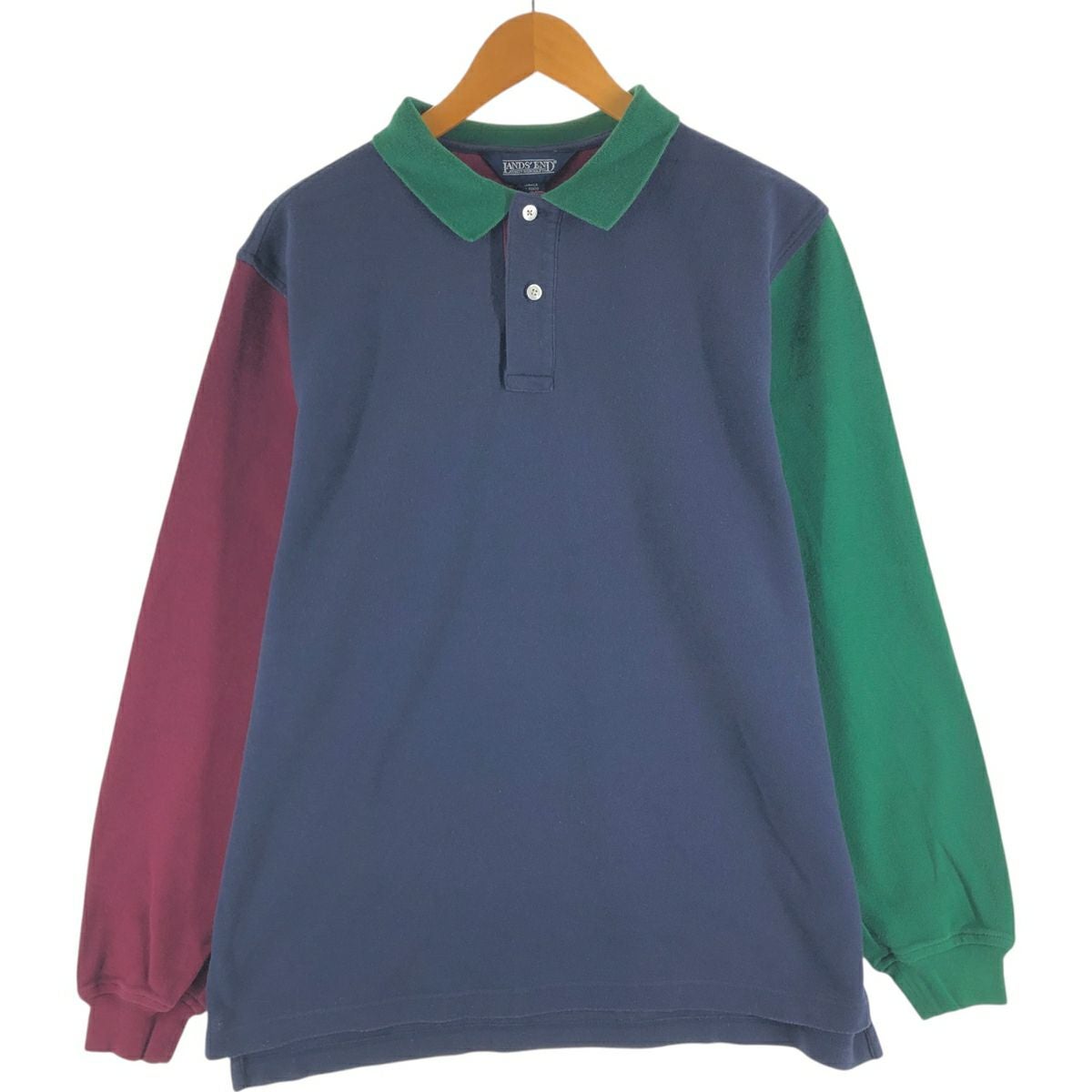 古着 90年代 ランズエンド LANDS END 長袖 ラガーシャツ メンズL相当