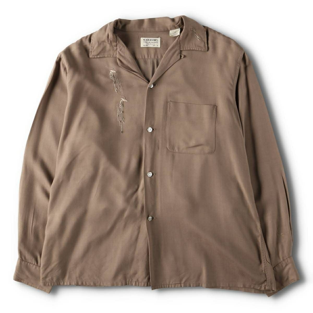 古着 60年代 アロー ARROW オープンカラー 長袖 レーヨンシャツ