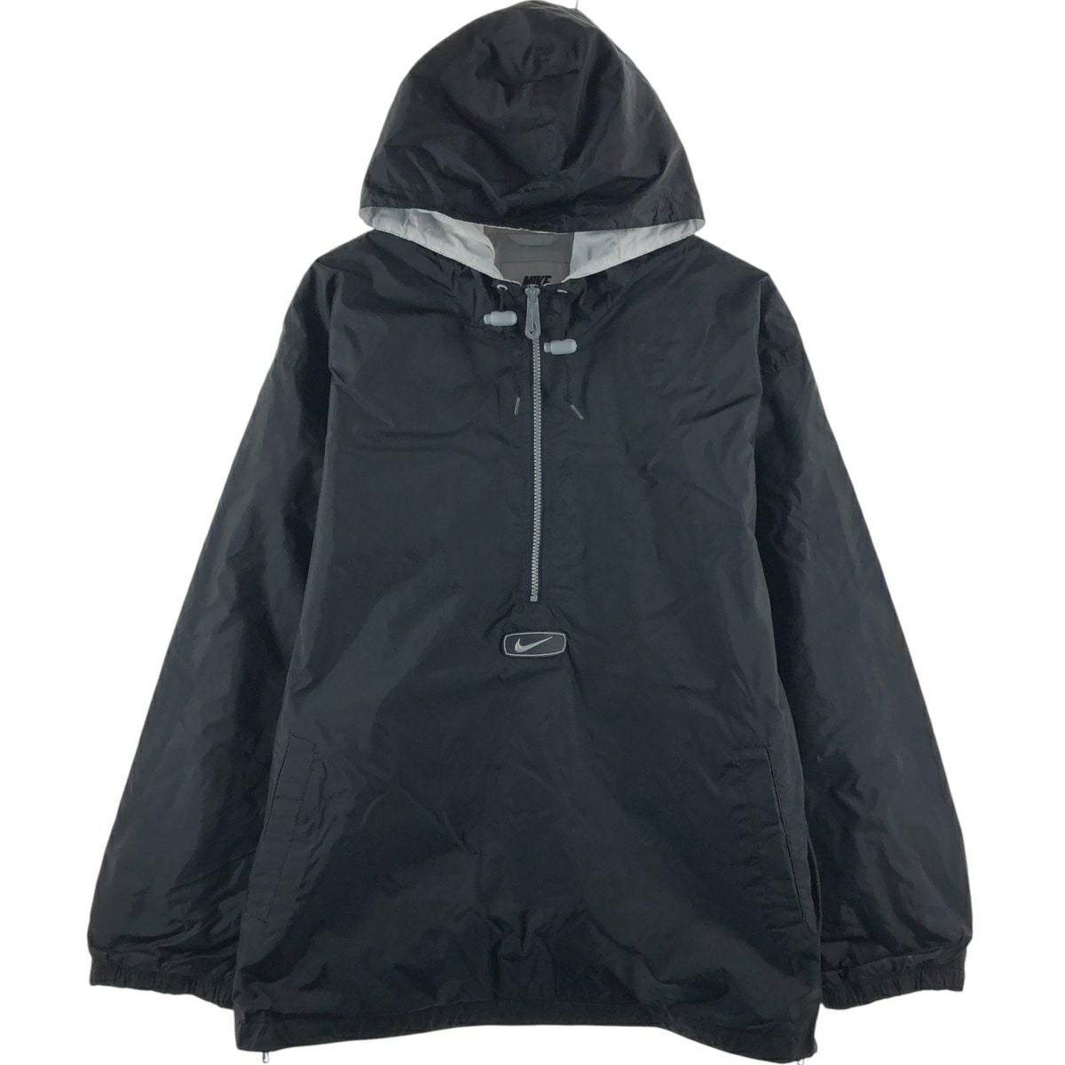 【値下相談可】90's風NIKEハーフジップ ナイロンジャケット プルオーバー ロゴテープ カーキ L 古着 96年製 NIKE Half-Zip Nylon Pullover Jacket 黒緑 XL 90s ナイキ