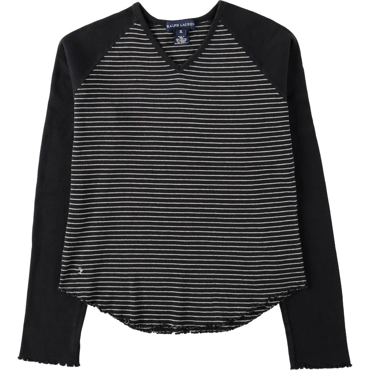 古着 ラルフローレン Ralph Lauren ボーダー柄 Vネック ロングTシャツ