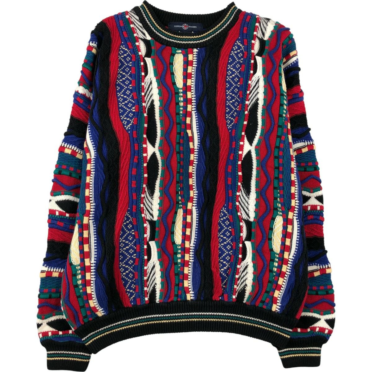 古着 90年代 ツンドラ TUNDRA 総柄 3Dニットセーター メンズL相当