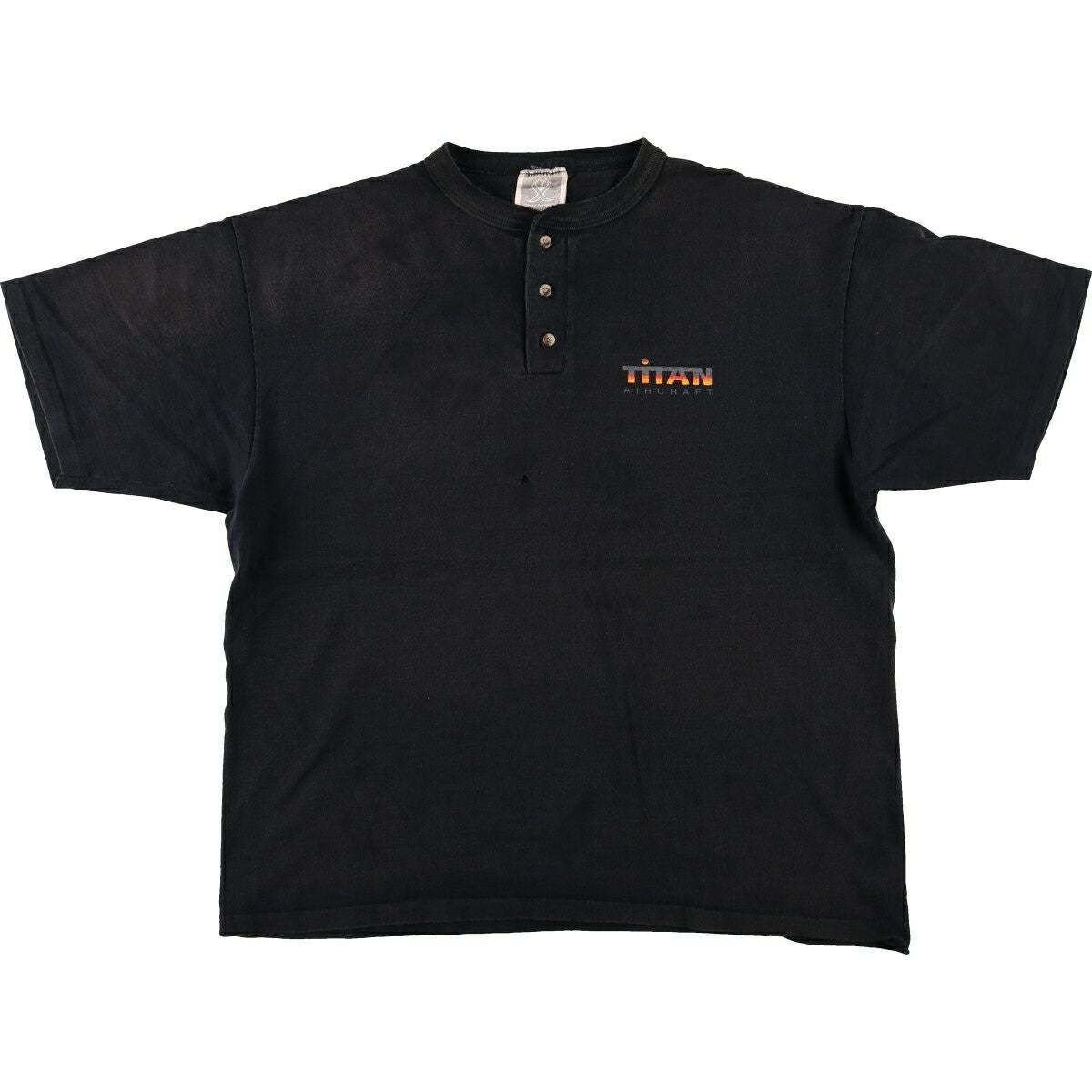 古着 90年代 BLACKBURD 戦闘機柄 バックプリント ヘンリーネックT