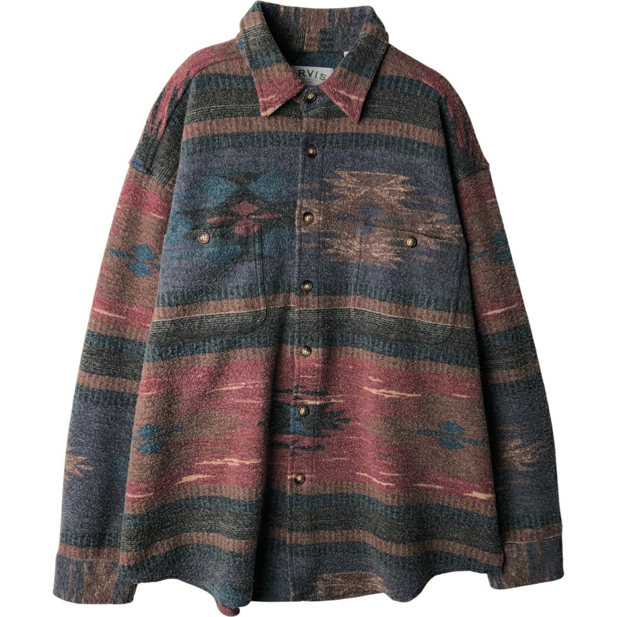 古着 00年代 オービス ORVIS 総柄 ネイティブ柄 長袖 ヘビーネルシャツ