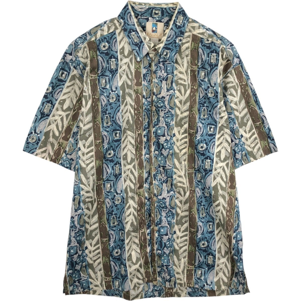 古着 MALIHINI HAWAII 総柄 オープンカラー ハワイアンアロハシャツ