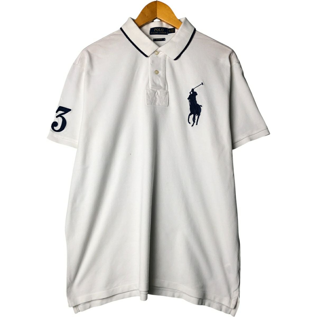【古着】PolobyRalphLaurenビッグポニー3 半袖ポロシャツ茶×白L POLO RALPH LAUREN（ポロ・ラルフローレン） 【並行輸入品】 ポロ