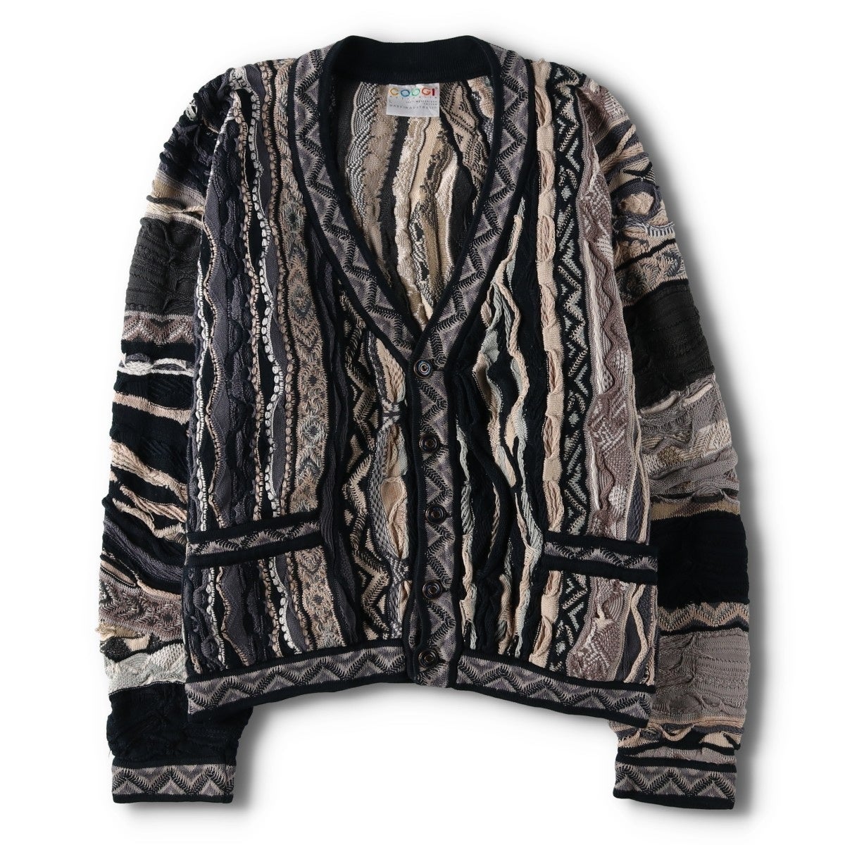 古着 90年代 クージー COOGI BLUES 総柄 3Dニット ハーフジップ