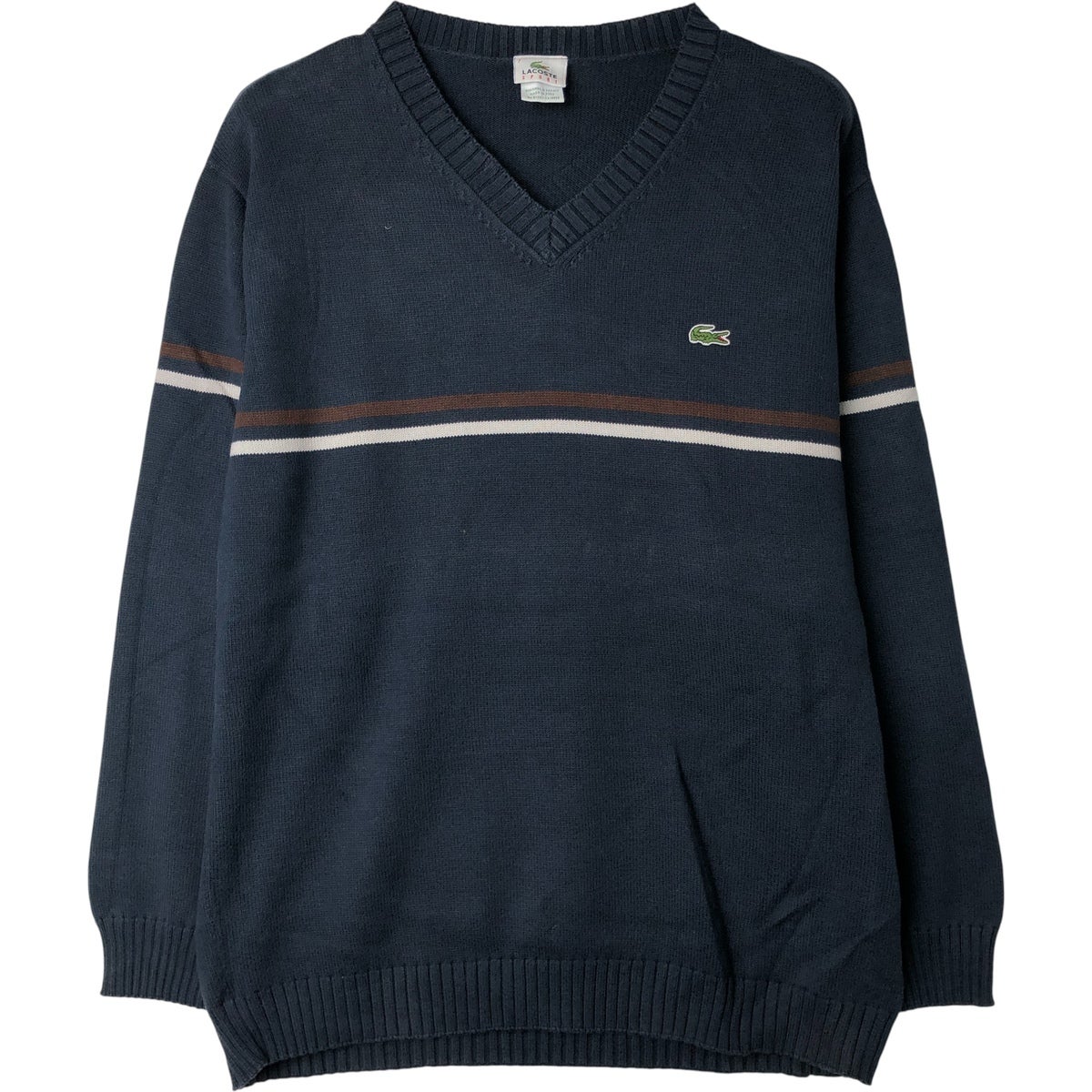 古着 ラコステ LACOSTE Vネック コットンニットセーター 5 メンズL相当