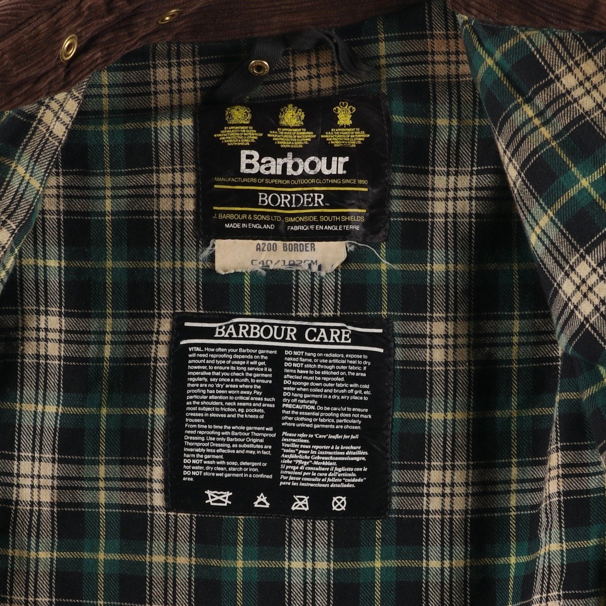 古着 80~90年代 バブアー Barbour BORDER ボーダー 旧3ワラント ワックスコットン オイルドジャケット 英国製 C40 メンズM相当 ヴィンテージ/eaa614846 古着 80～90年代 バブアー Barbour BORDER ボーダー 旧3ワラント