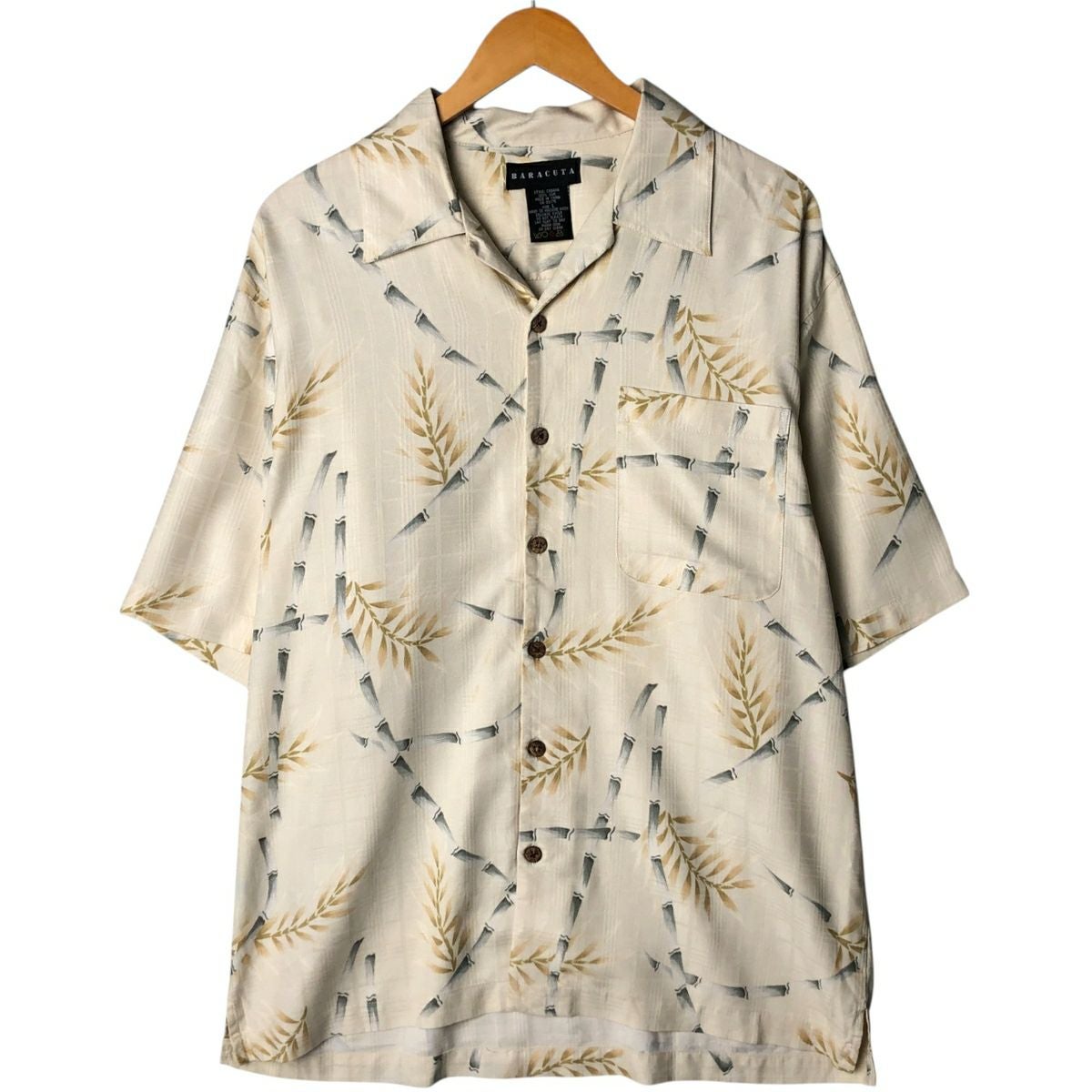 古着 バラクータ BARACUTA 総柄 竹柄 半袖 オープンカラー シルク