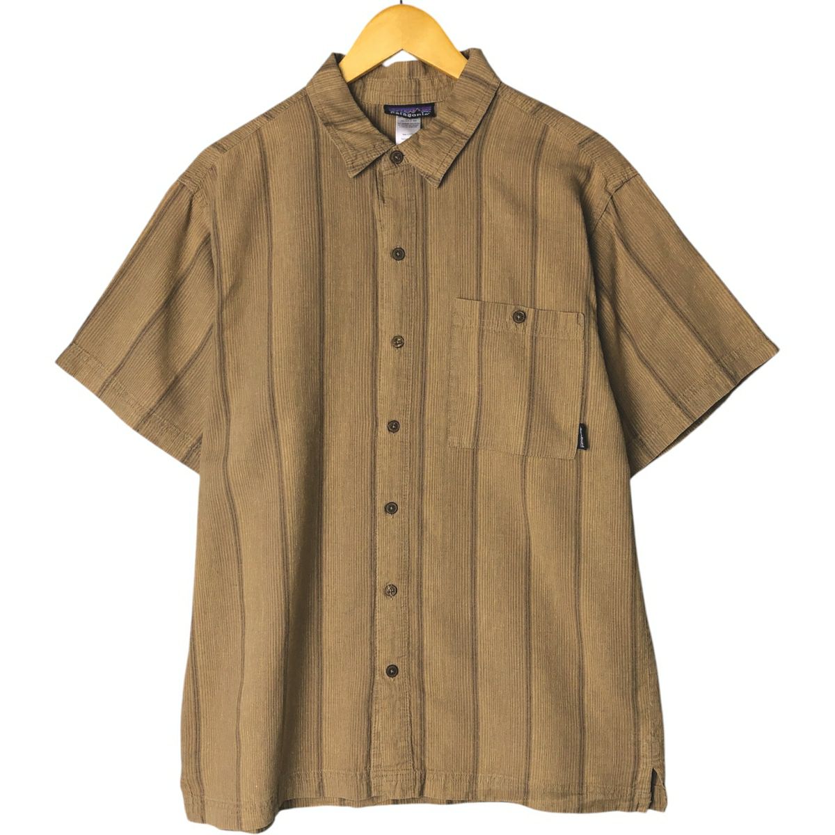 patagonia ラガーシャツ M ブラウン ストライプ 古着 パタゴニア Patagonia 53136S9 マルチストライプ 半袖 ストライプ