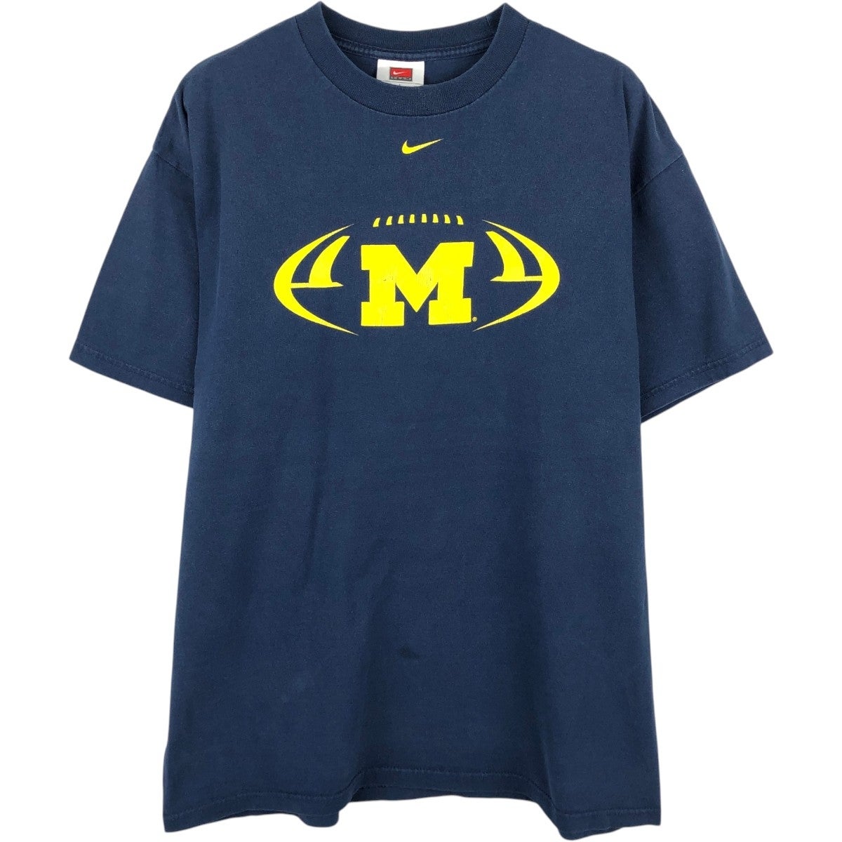 コウ　ミシガン大学　ナイキ ゲームシャツ XXL 紺 バック Mロゴ 古着 ナイキ NIKE TEAM MICHIGAN ミシガン大学 センターロゴ カレッジT