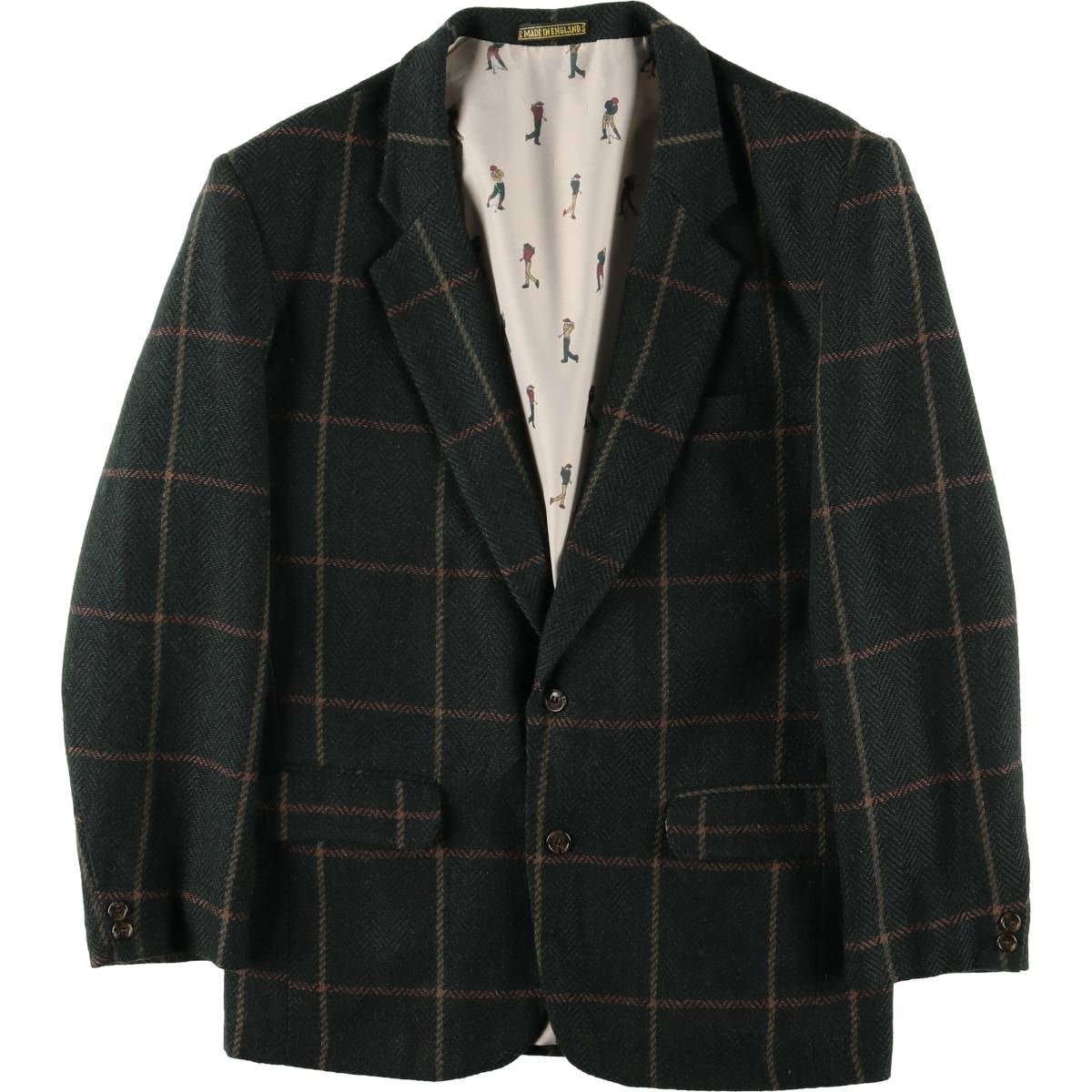 古着 Profile チェック柄 アルパカ混 ヘリンボーン ウールテーラード