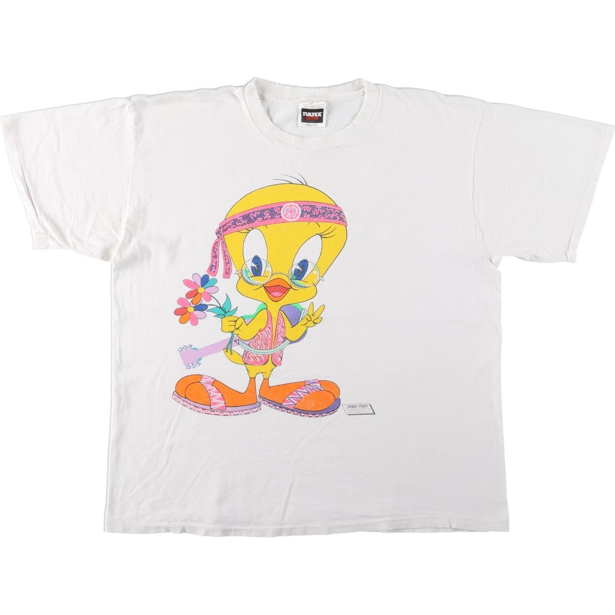 90s ルーニーテューンズ トゥイーティー ラメプリント 花柄 Tシャツ