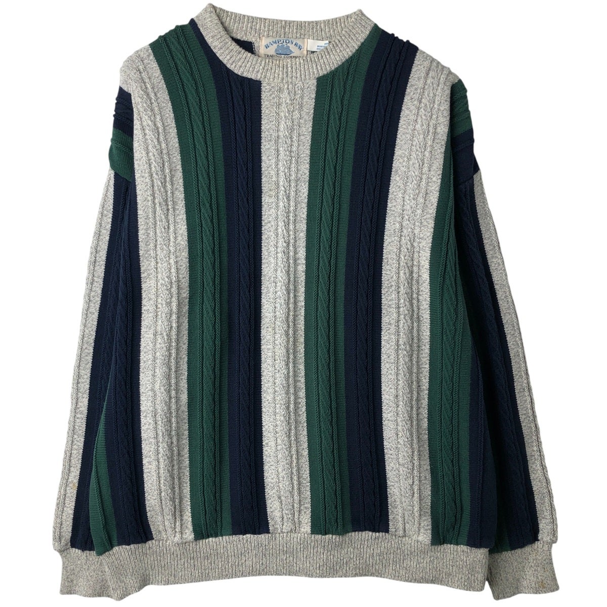 古着 90年代 HAMPTON BAY ストライプ柄 ケーブル編み コットンニット