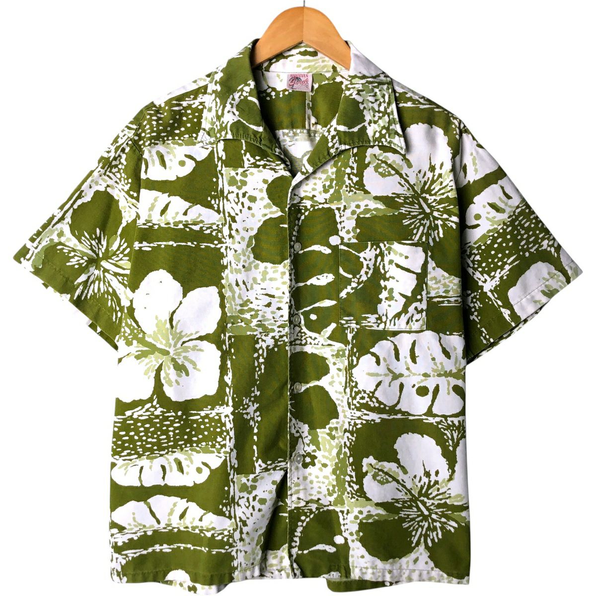 古着 80～90年代 EVERGREEN ISLAND 総柄 ヤシの木柄 オープンカラー