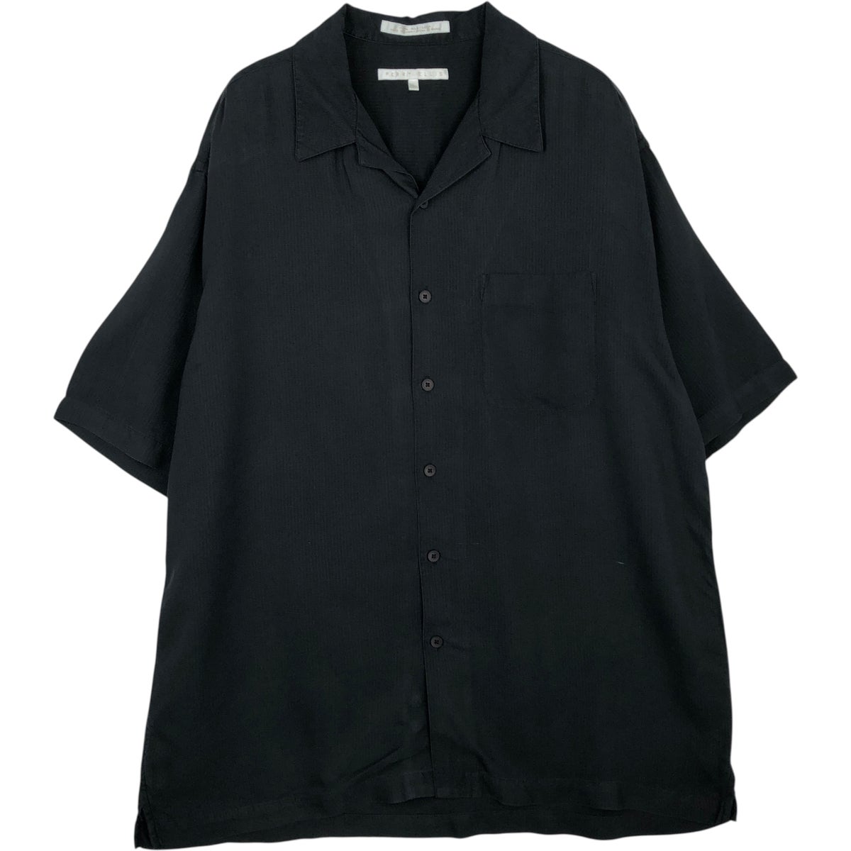 ✨トムフォード期✨ヴィンテージ★ペリーエリス★ブラック★半袖シャツ★シルク 古着 ペリーエリス PERRY ELLIS 総柄 半袖 オープンカラー シルク