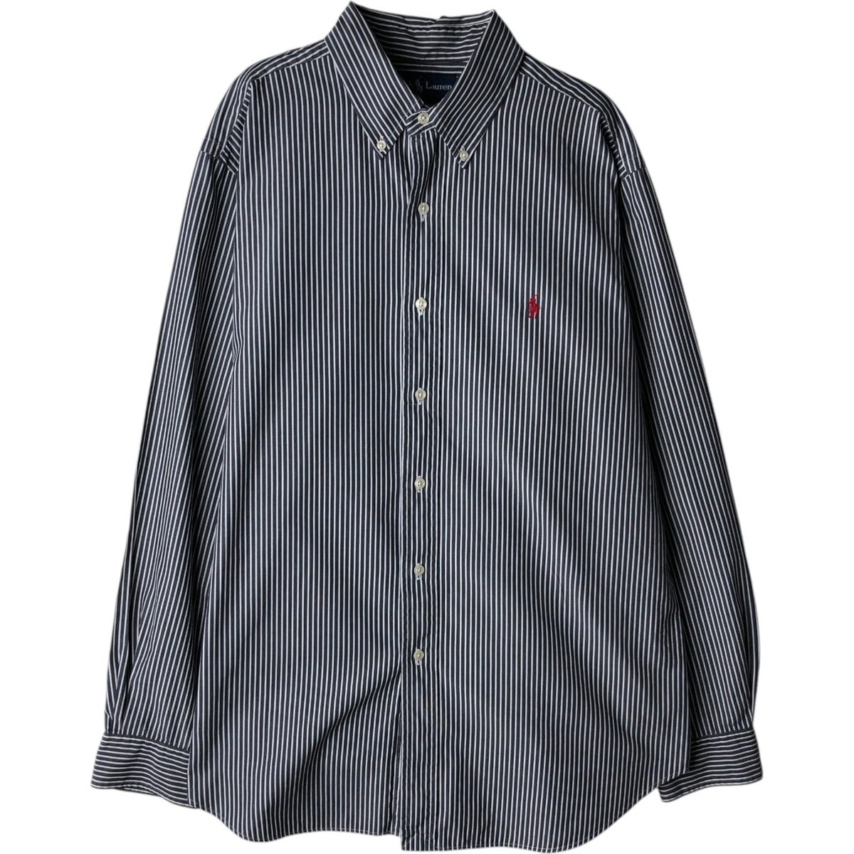 値下げRRL Ralph Lauren 長袖シャツジャケットMグレー ストライプ 古着 ラルフローレン Ralph Lauren CLASSIC FIT 長袖 ボタンダウン