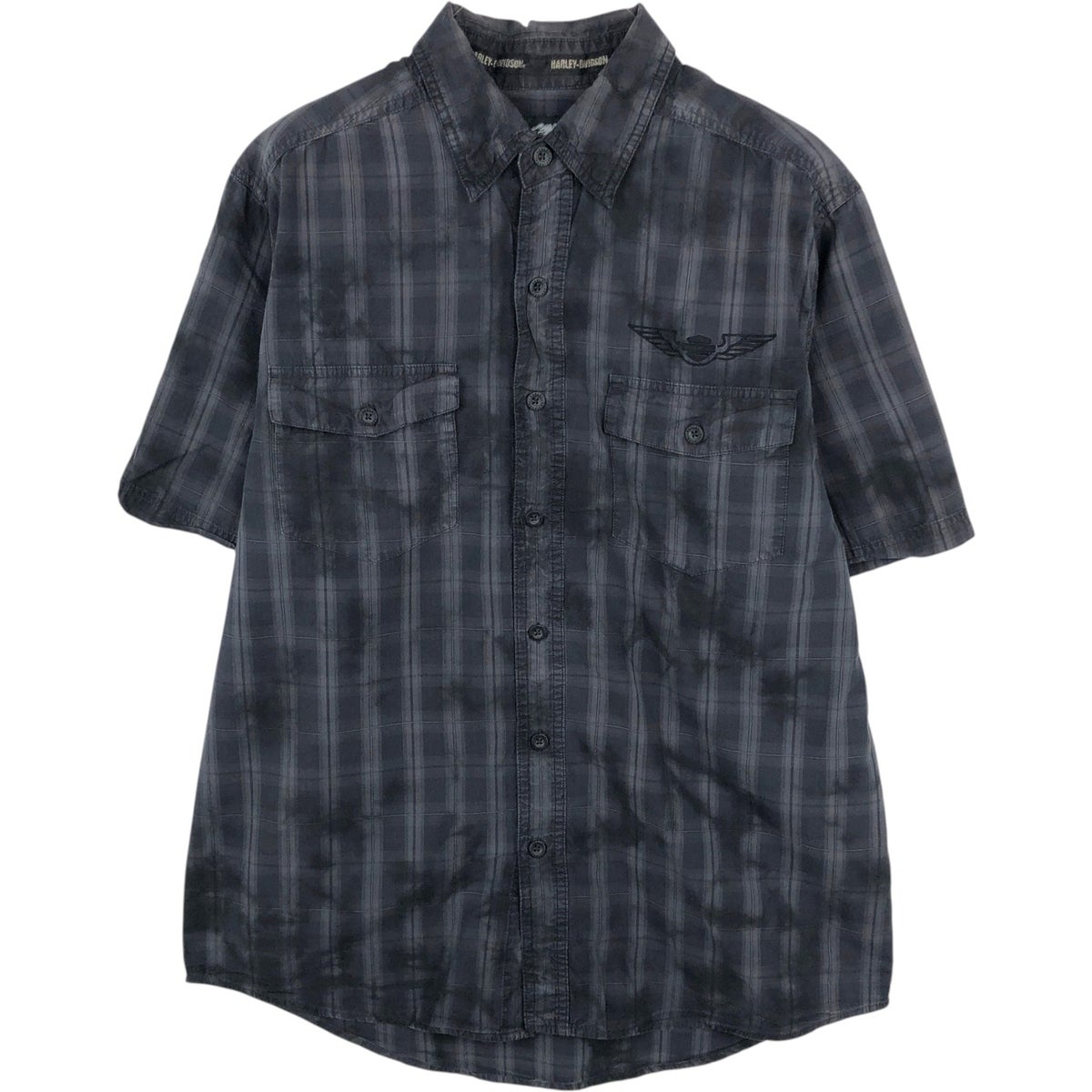 Harley-Davidson ボタンシャツ ネイビー/グレー 古着 ハーレーダビッドソン Harley-Davidson GENUINE WORK WEAR 隠し