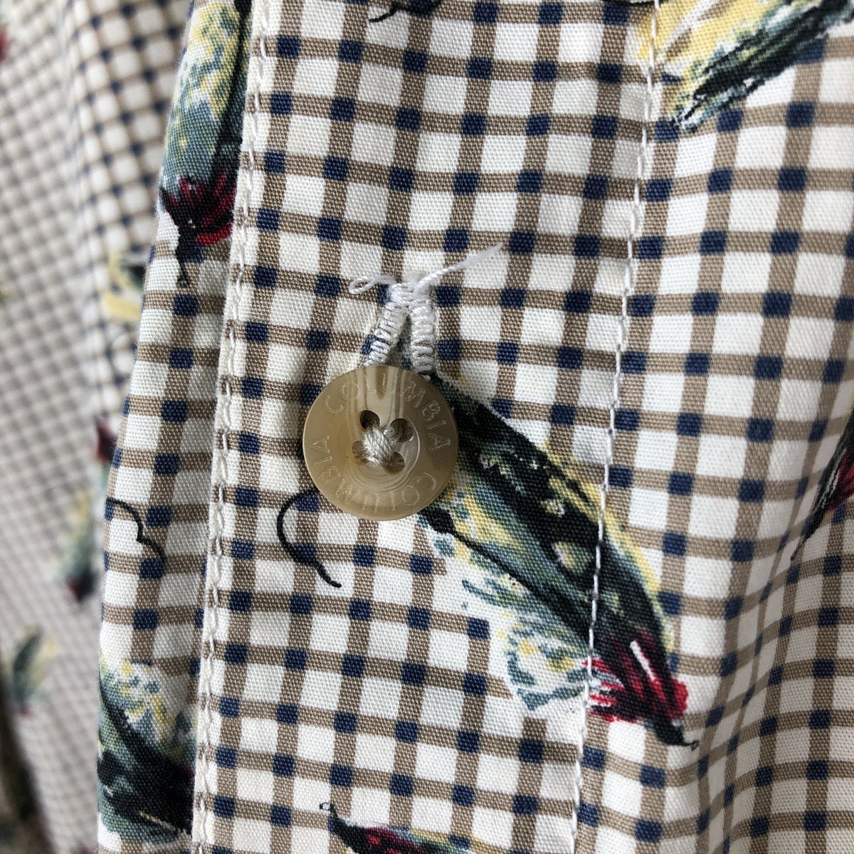 60s ビンテージ 片ポケ　ギンガムチェック シャツ 年代 コットン 古着 90年代 コロンビア Columbia ギンガムチェック フィッシング