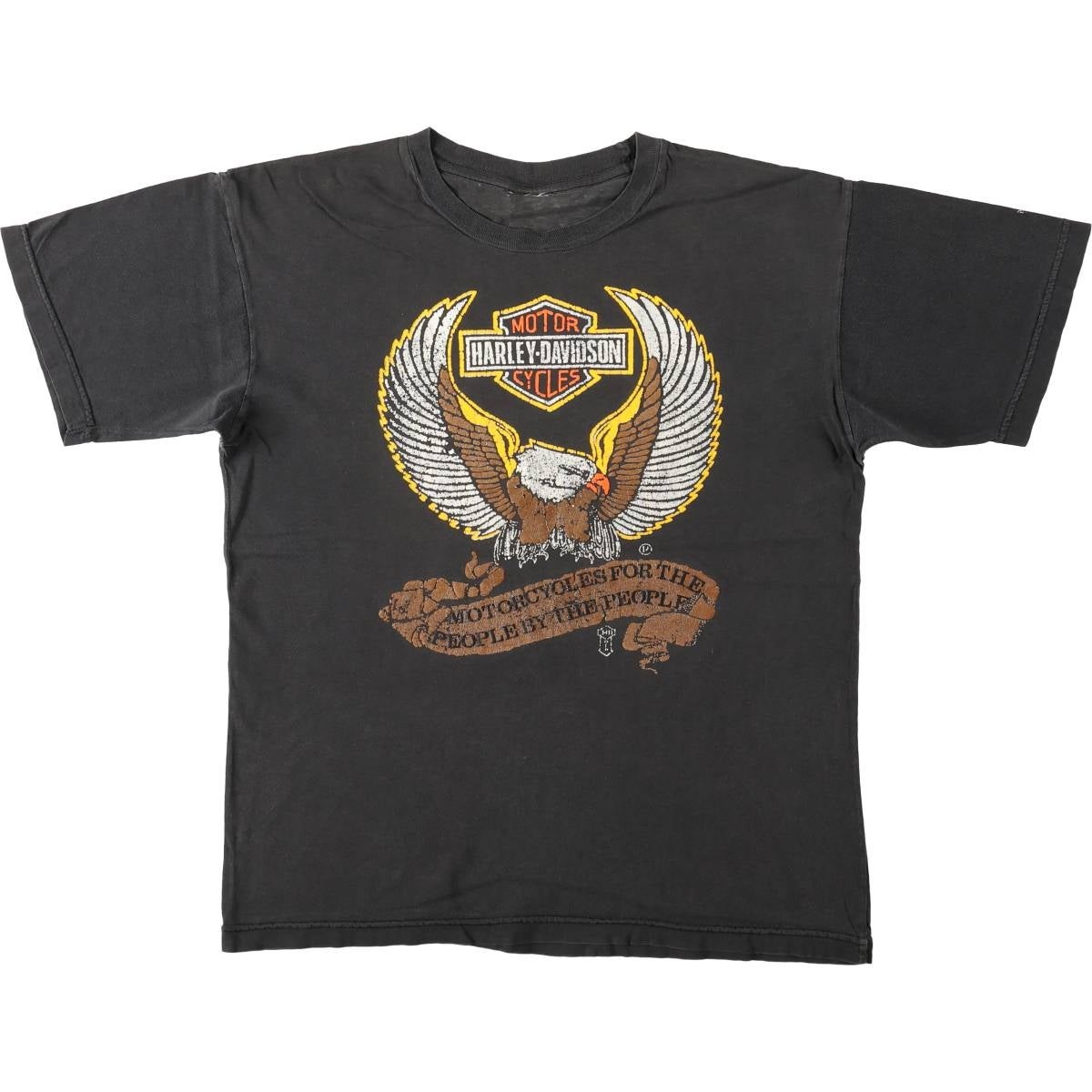王道デザイン　ハーレーダビッドソン　Tシャツ イーグル 星条旗 フェードブラック 古着 ハーレーダビッドソン Harley-Davidson 鷲柄 イーグル柄 星条旗柄