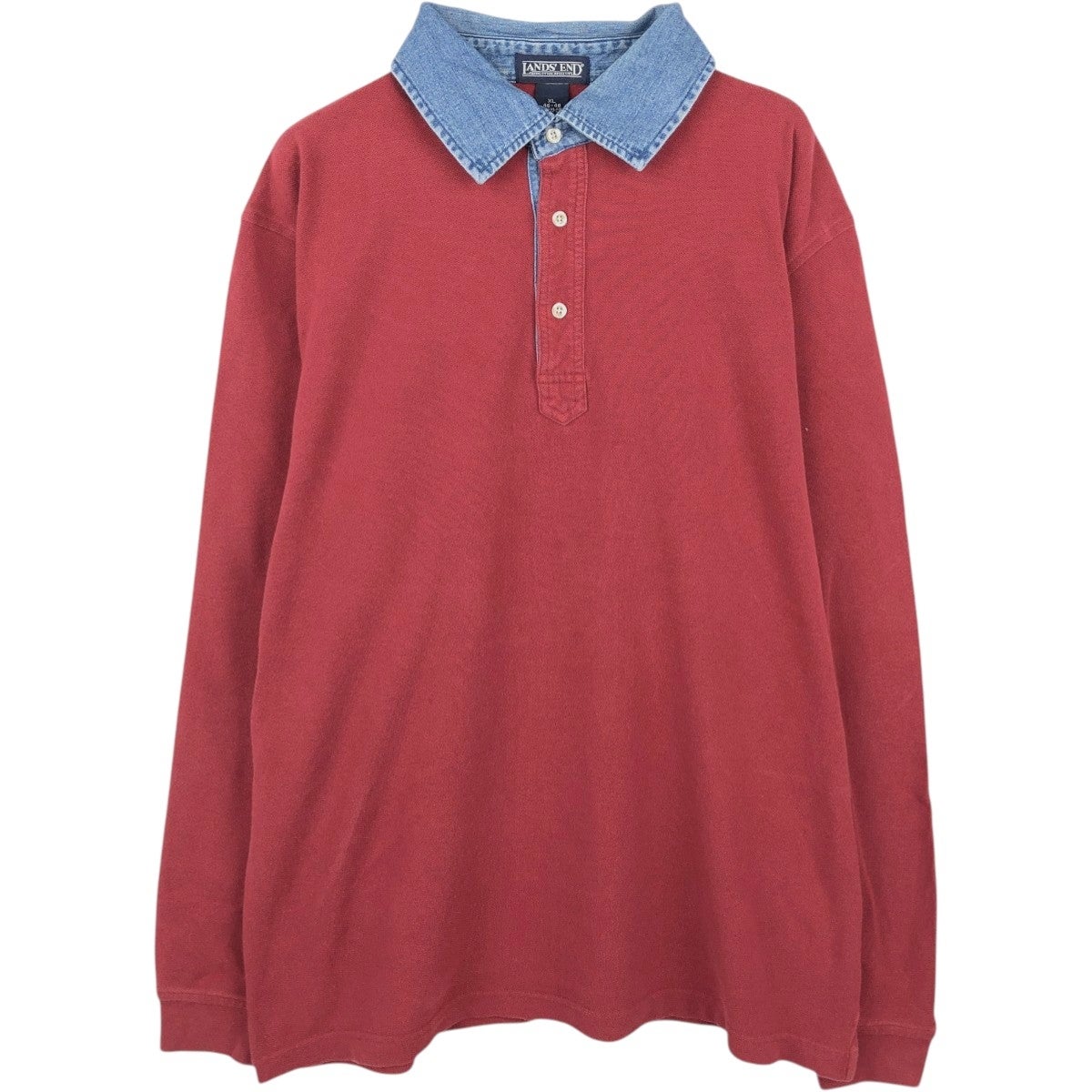 古着 90年代 ランズエンド LANDS END 長袖 ラガーシャツ USA製 メンズL