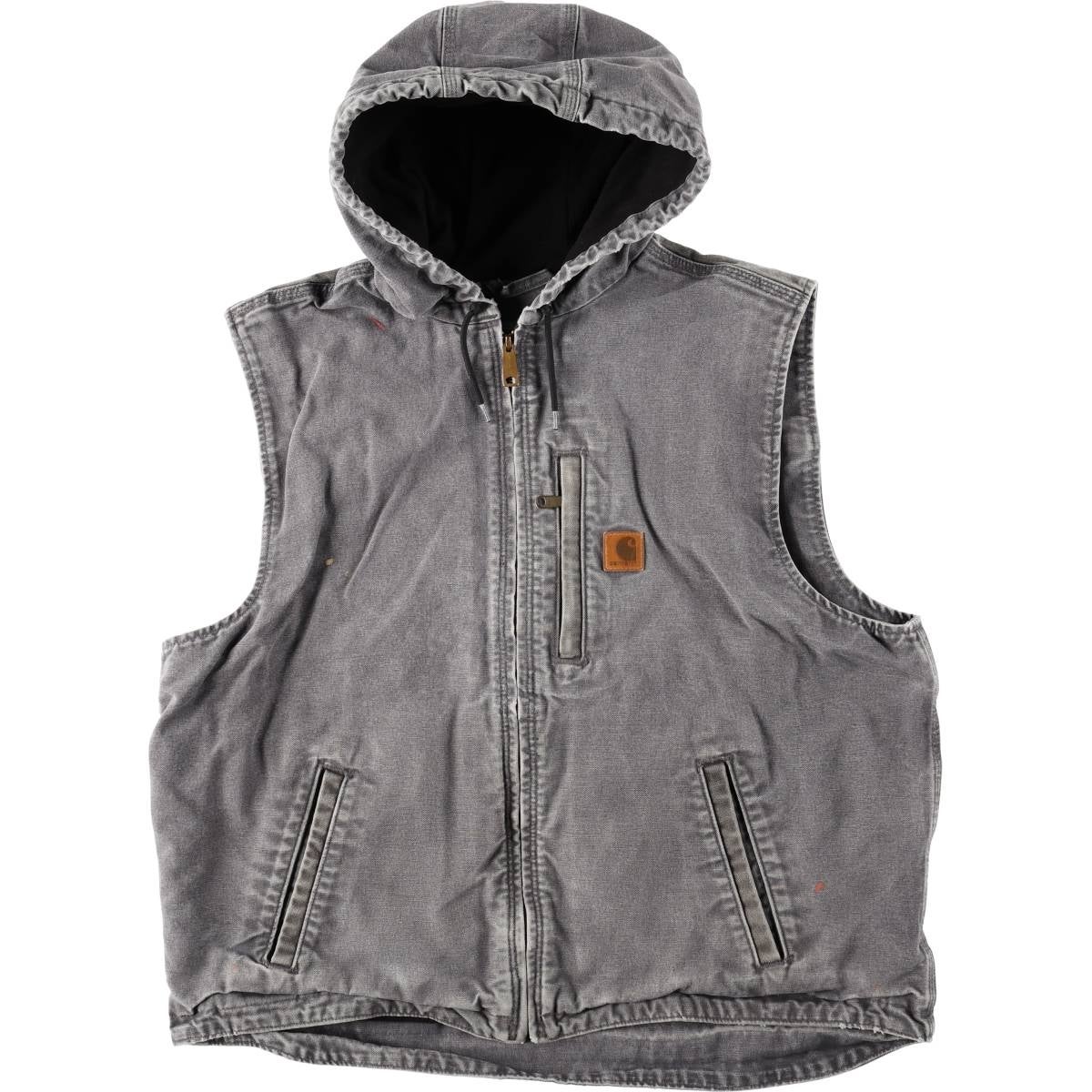 マ*オ様 Carhartt ダックベスト フード付き グレー 古着 カーハート Carhartt フード付き ダックベスト メンズXL相当
