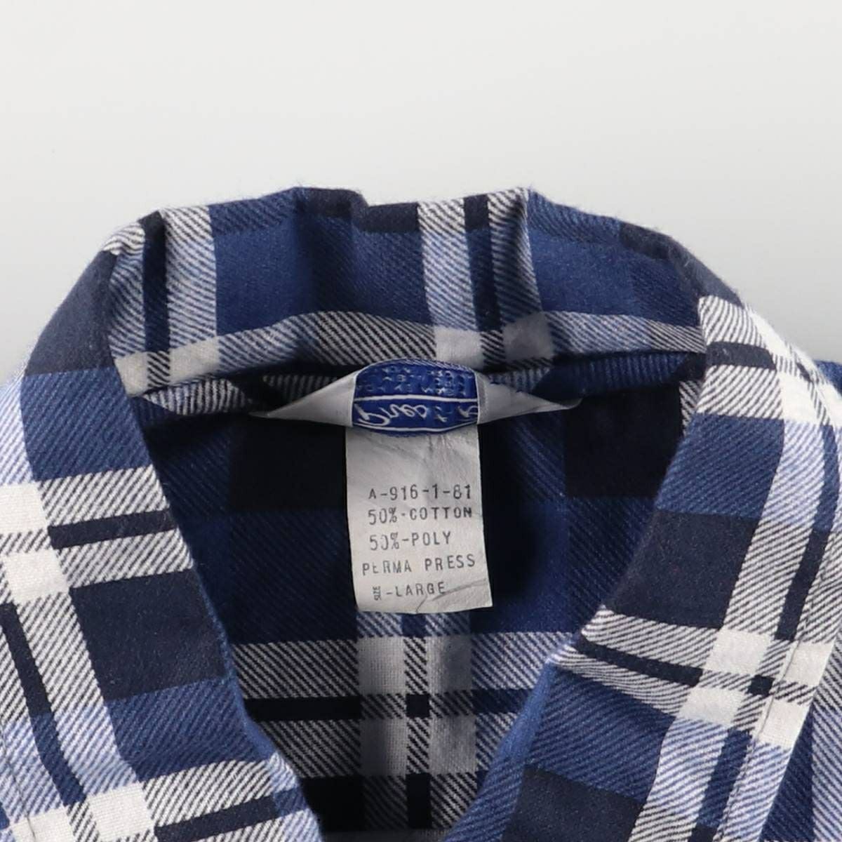 古着 70年代 Prest-Rite 長袖 プリントネルチェックシャツ メンズL相当