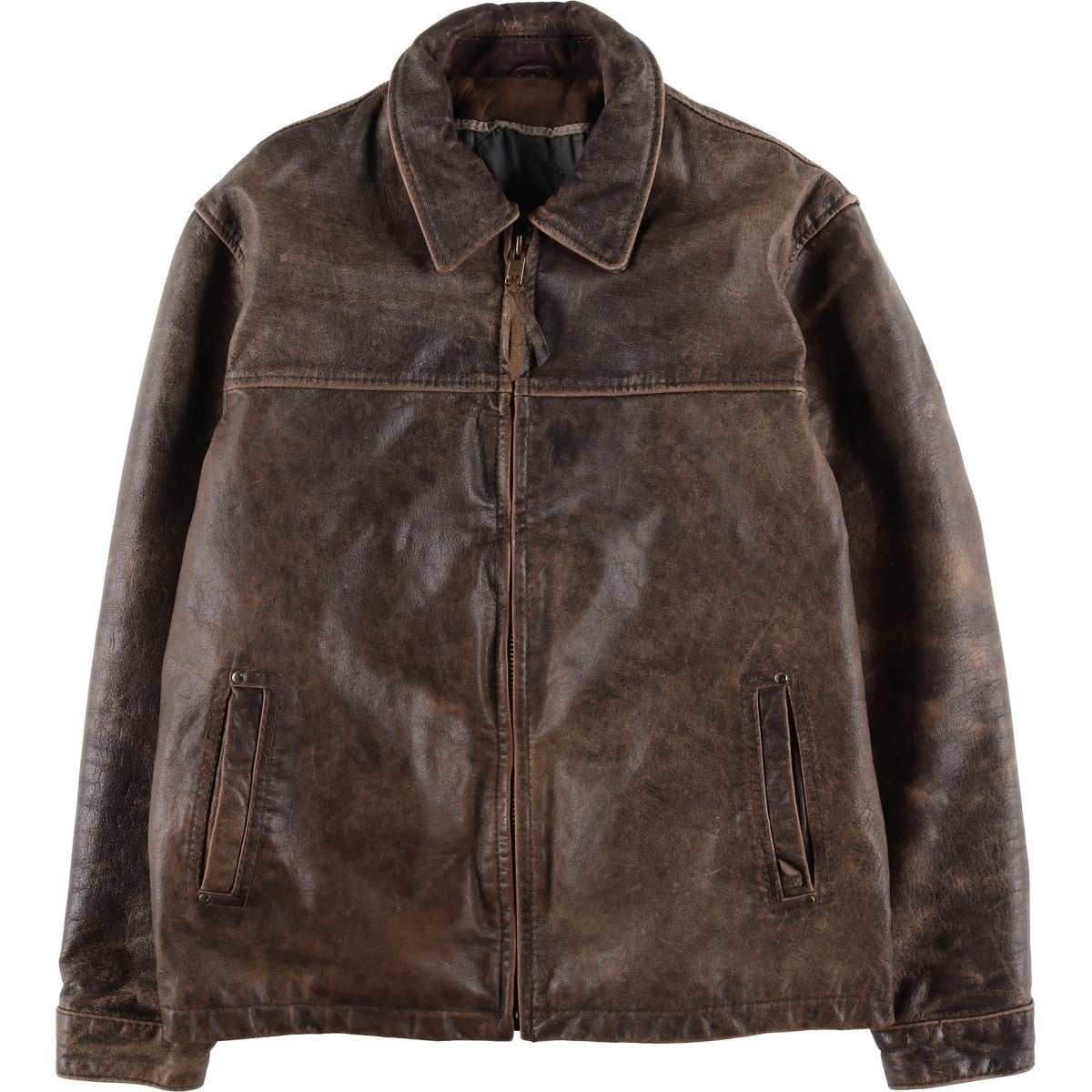 古着 TEX CASUAL スイングトップタイプ レザーブルゾン メンズL相当