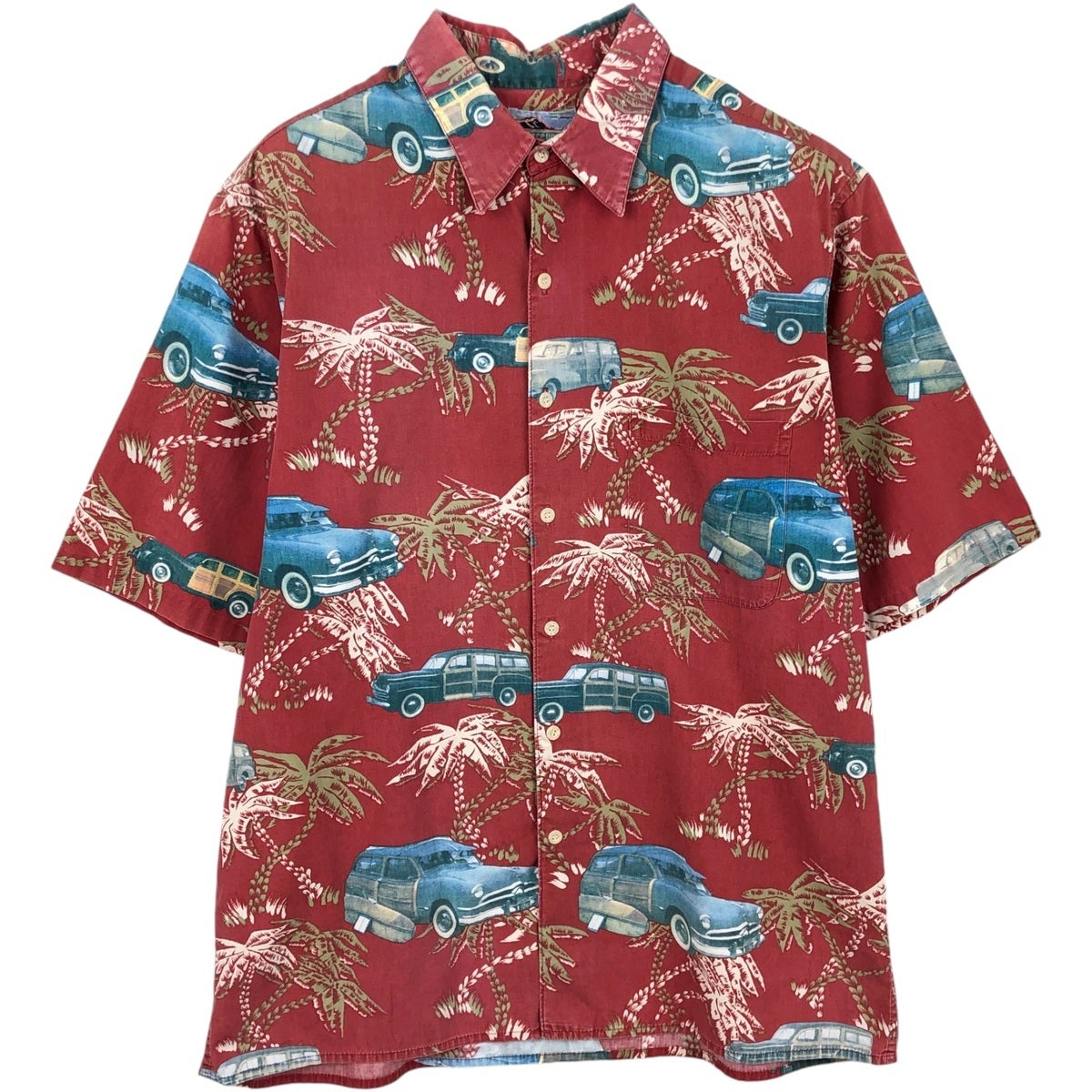 古着 80～90年代 EVERGREEN ISLAND 総柄 ヤシの木柄 オープンカラー