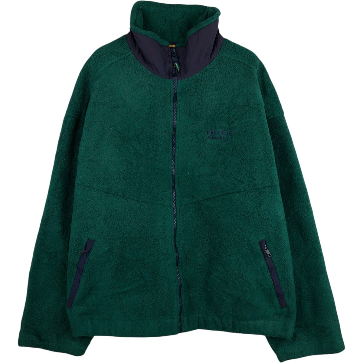【USA製】Eddie Bauer フルジップ コットンニット 襟付き 深緑 古着 80～90年代 エディーバウアー Eddie Bauer コットンニット