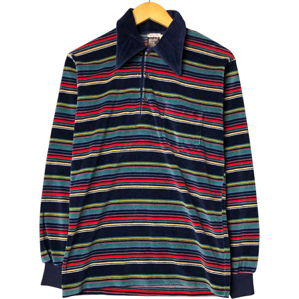 古着 キャンパス CAMPUS ボーダー柄 長袖 ラガーシャツ USA製 メンズL