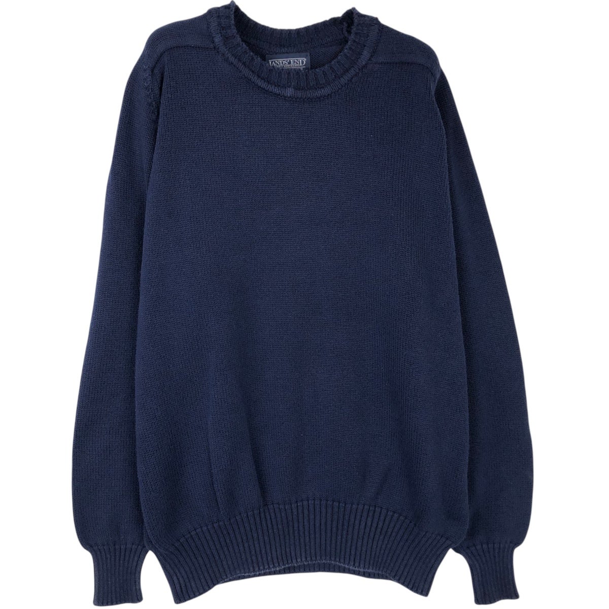 LAND'S END コットン リブニット セーター ネイビーUSA製 XL 古着 90年代 ランズエンド LANDSEND コットンニットセーター USA製