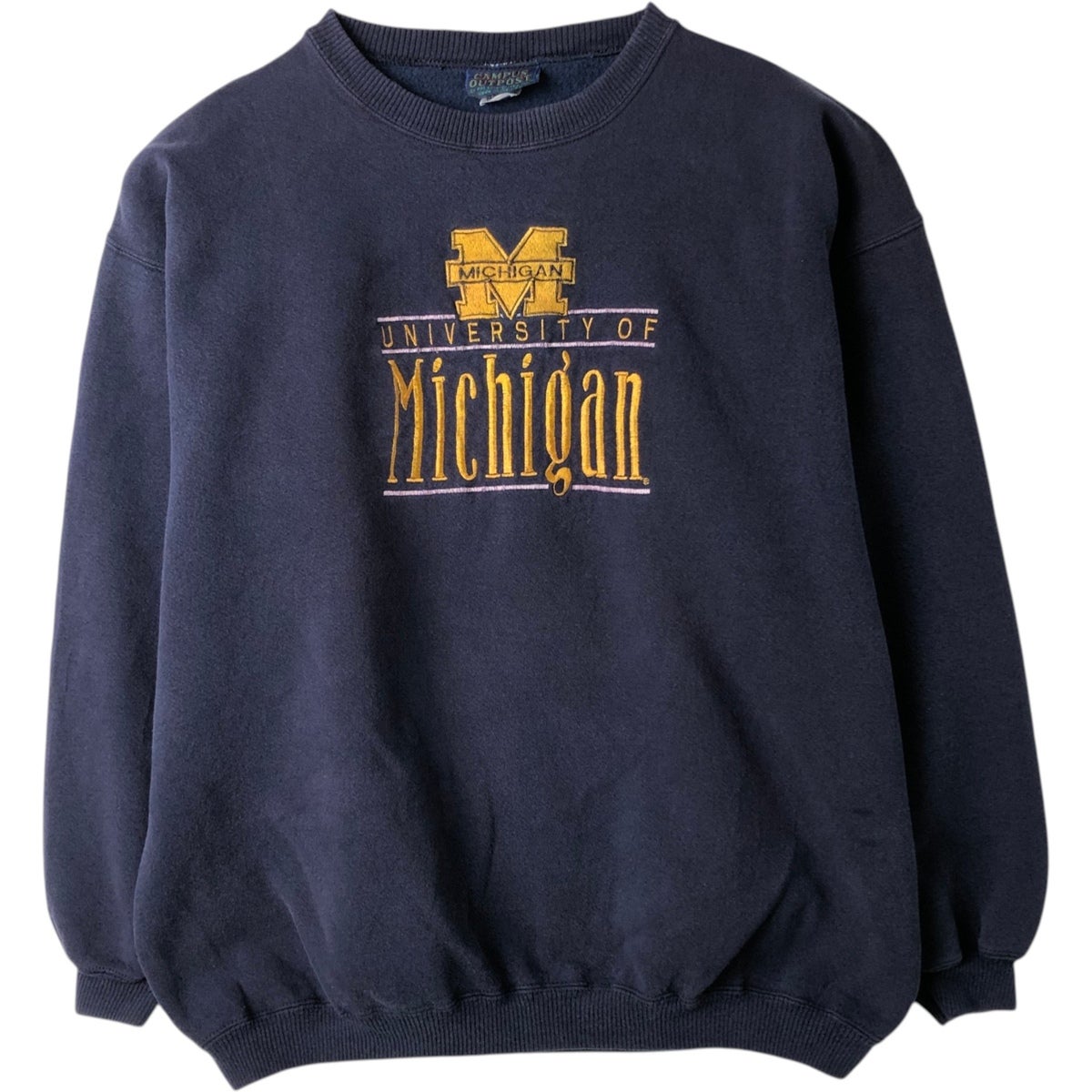 ●古着 ミシガン大学 カレッジスウェットシャツ トレーナークルーネック XL 紺 古着 90年代 GENUS MICHIGAN ミシガン大学 カレッジスウェットシャツ