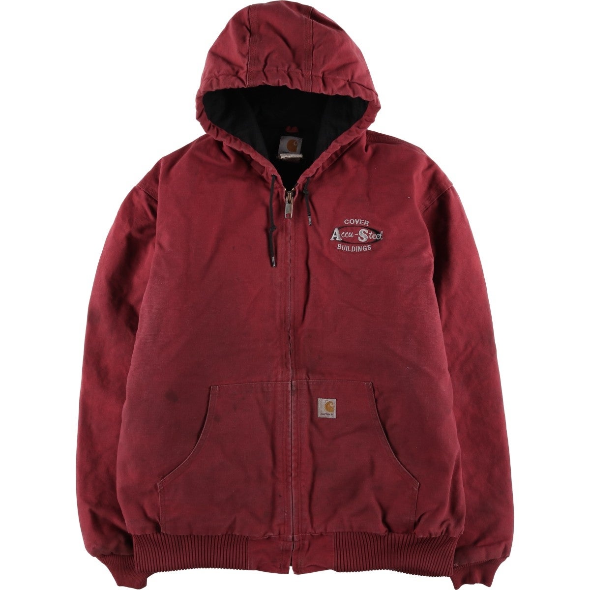 M*k様 Carhartt 赤 アクティブジャケット フルジップジャケット 古着 カーハート Carhartt アクティブジャケット Accu-Steel Buildings