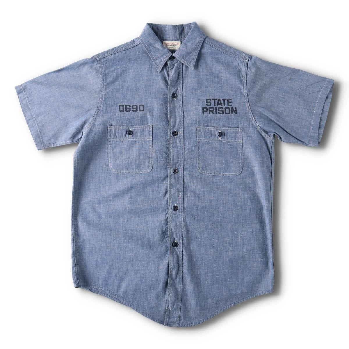 古着 60年代 SANFORIZED プリズナーシャツ ステンシル入り 半袖