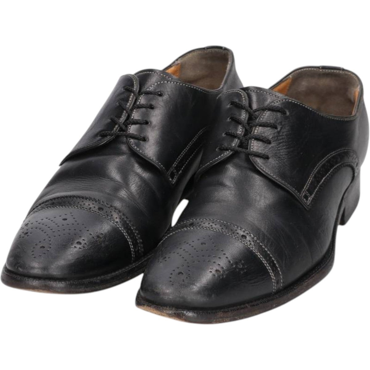 【美品】Santoni　サントーニ　セミブローグ　ブラック　6.5 古着 サントーニ SANTONI セミブローグ ストレートチップシューズ