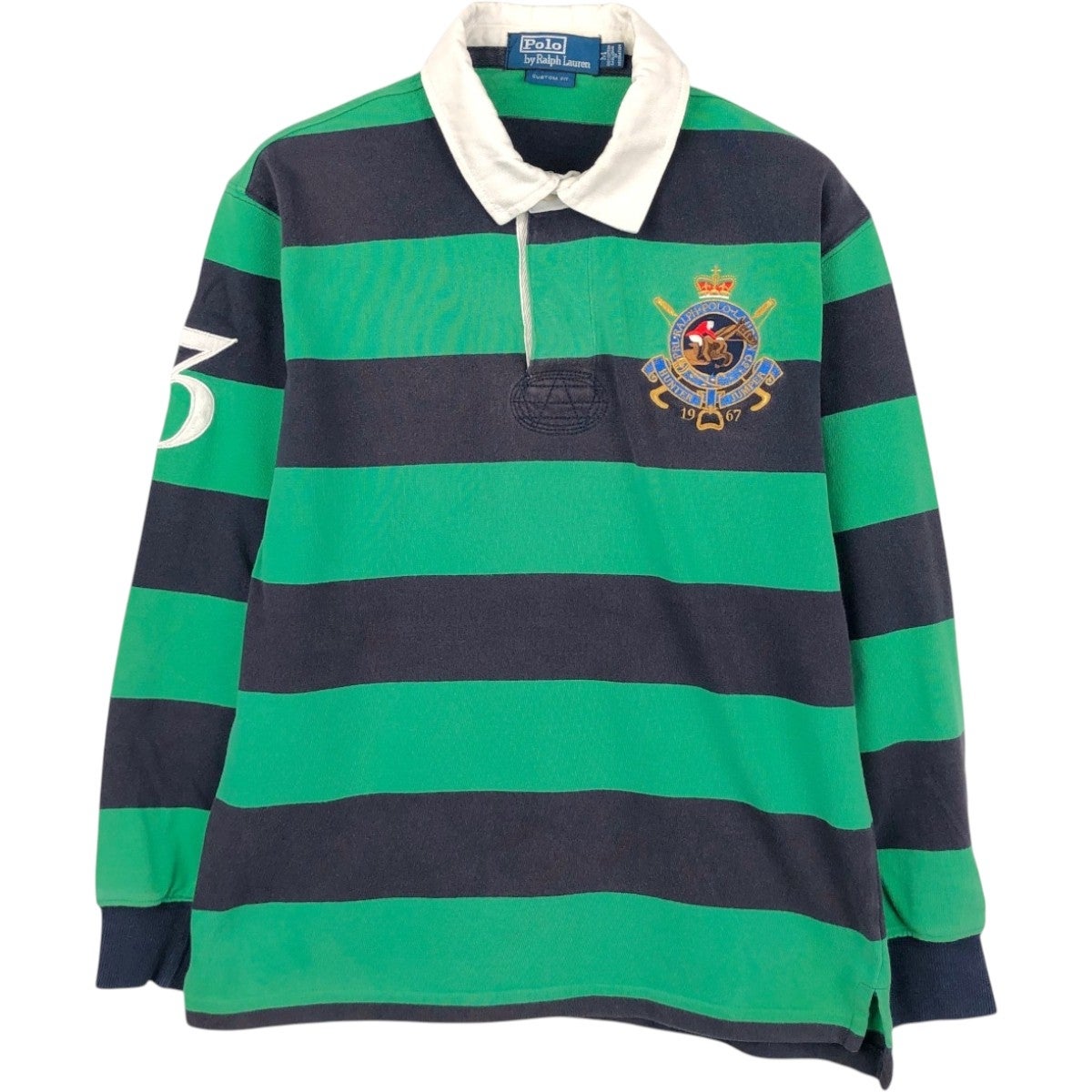 POLO SPORTS ラルフローレン ラガーシャツ 長袖 ロゴ ボーダー XL 古着 ラルフローレン Ralph Lauren POLO by Ralph Lauren CUSTOM FIT