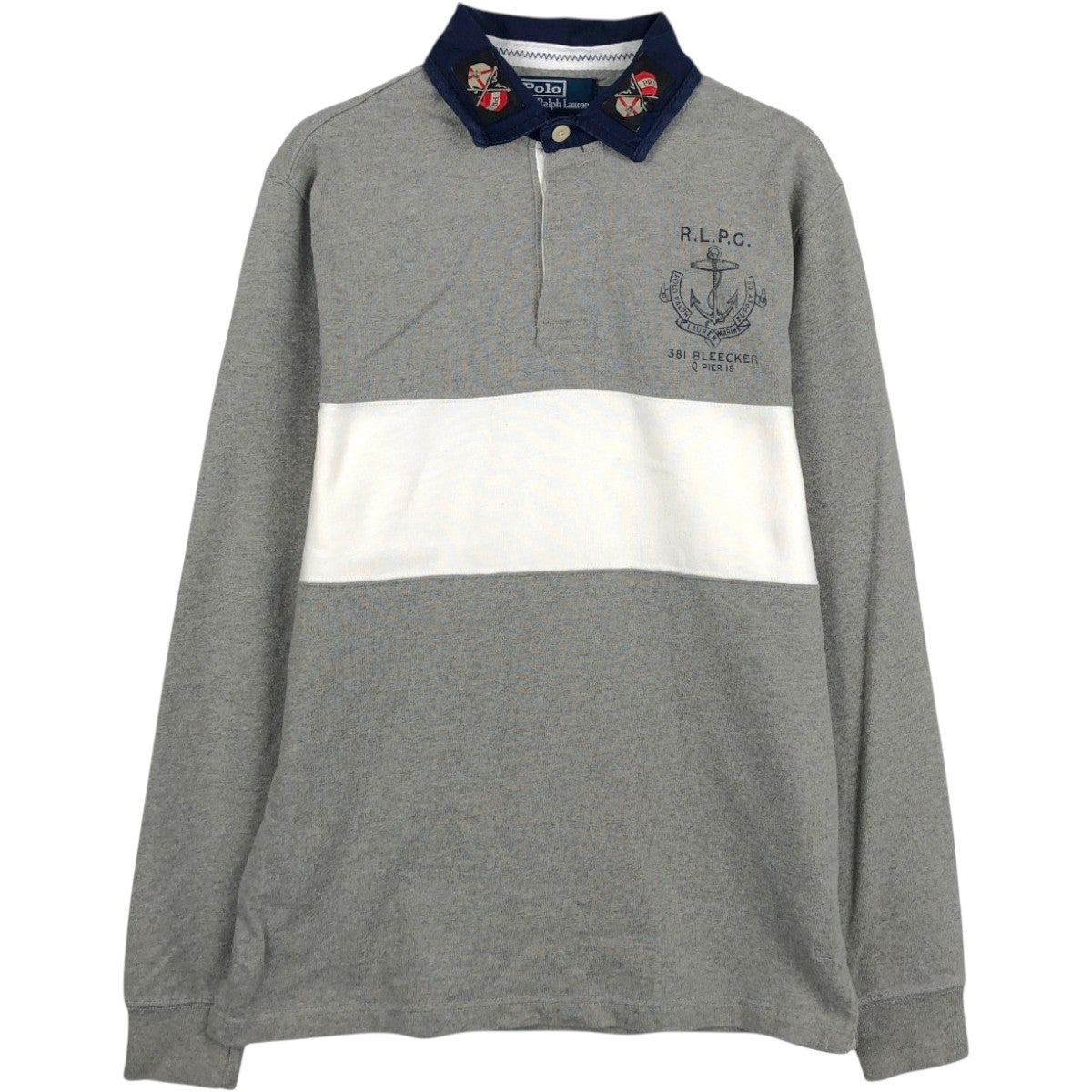 POLO ポロラルフローレン　長袖ラガーシャツ　グレー　メンズXL　刺繍 古着 ラルフローレン Ralph Lauren POLO by Ralph Lauren CUSTOM FIT